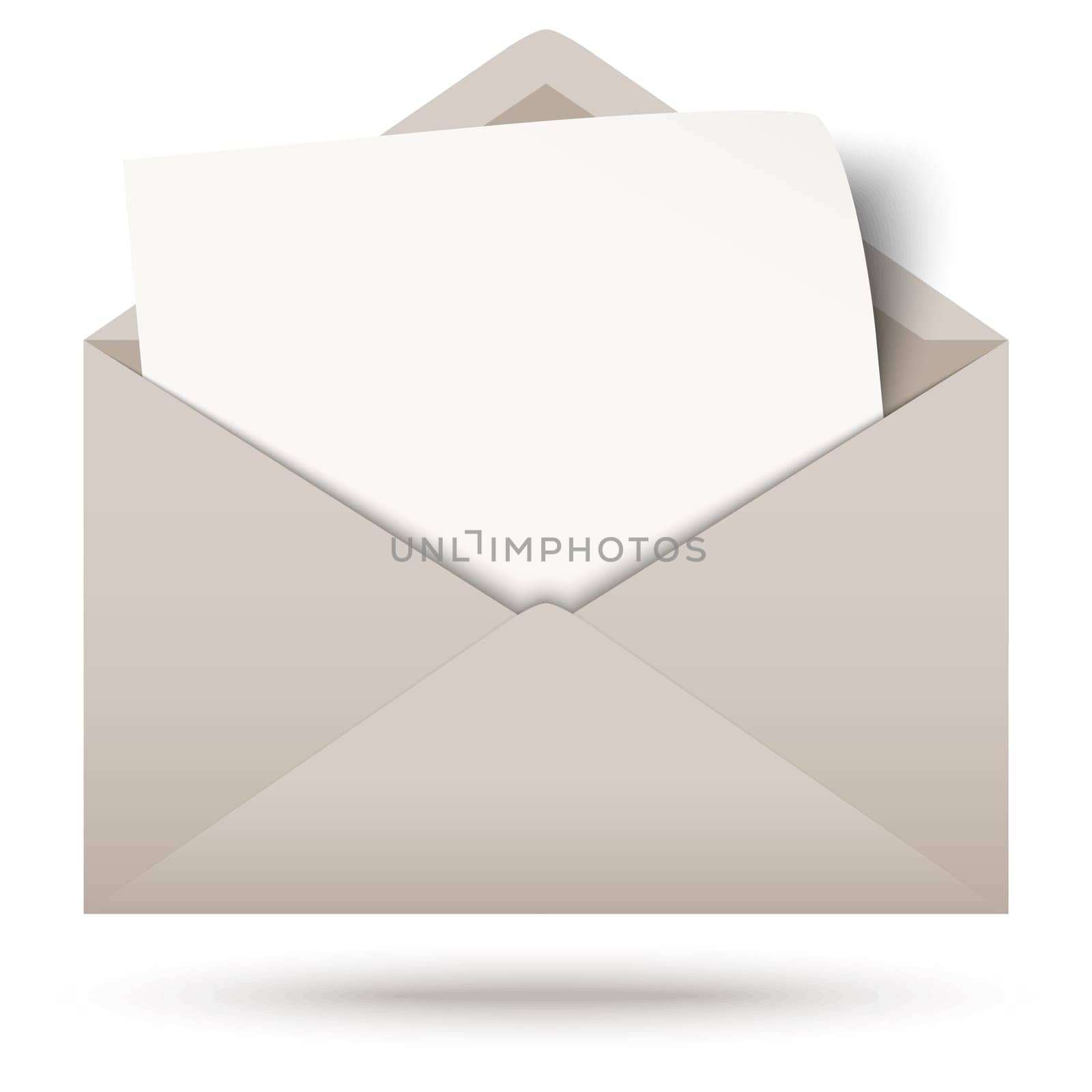 gray envelope opened with empty white paper and shadow
