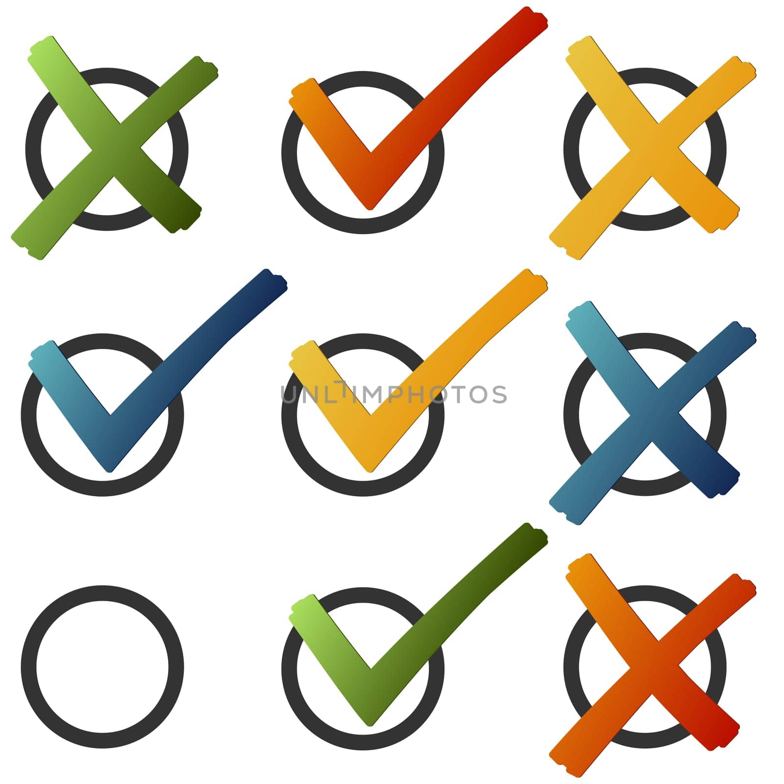 collection of colored check marks and crosses for election