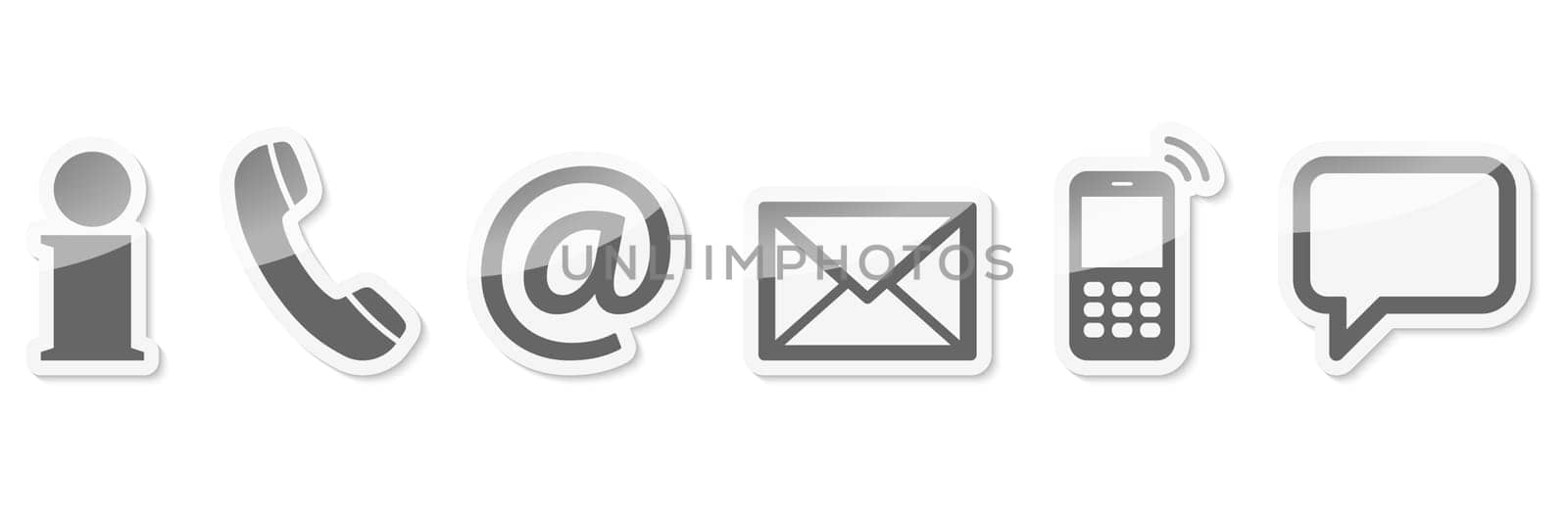 Contact Us,set of six gray colored icons with white frame and shadow