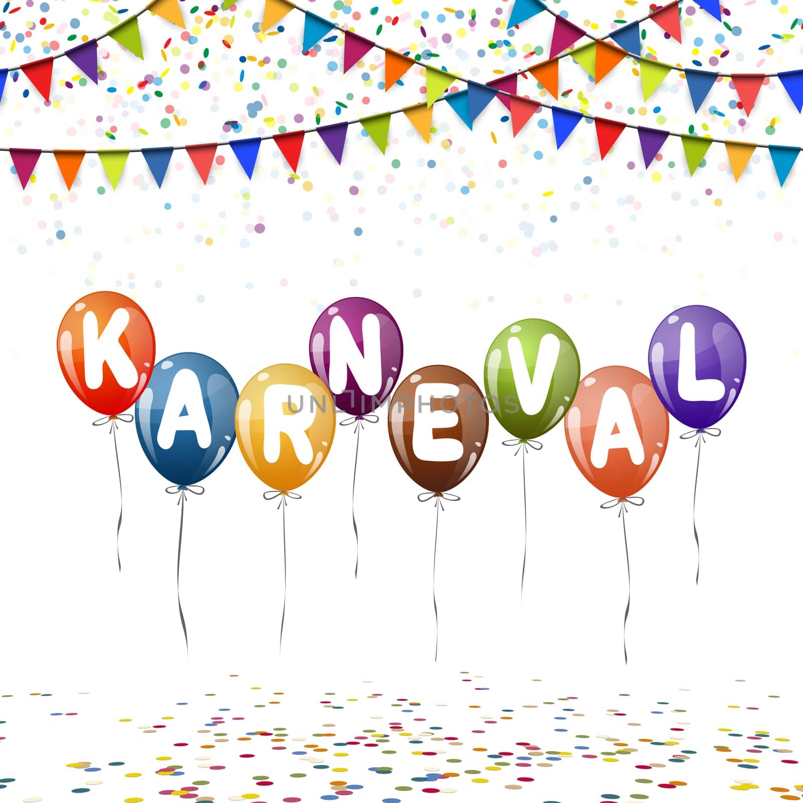 background with different colored balloons,confetti,and colored garlands for carnival time
