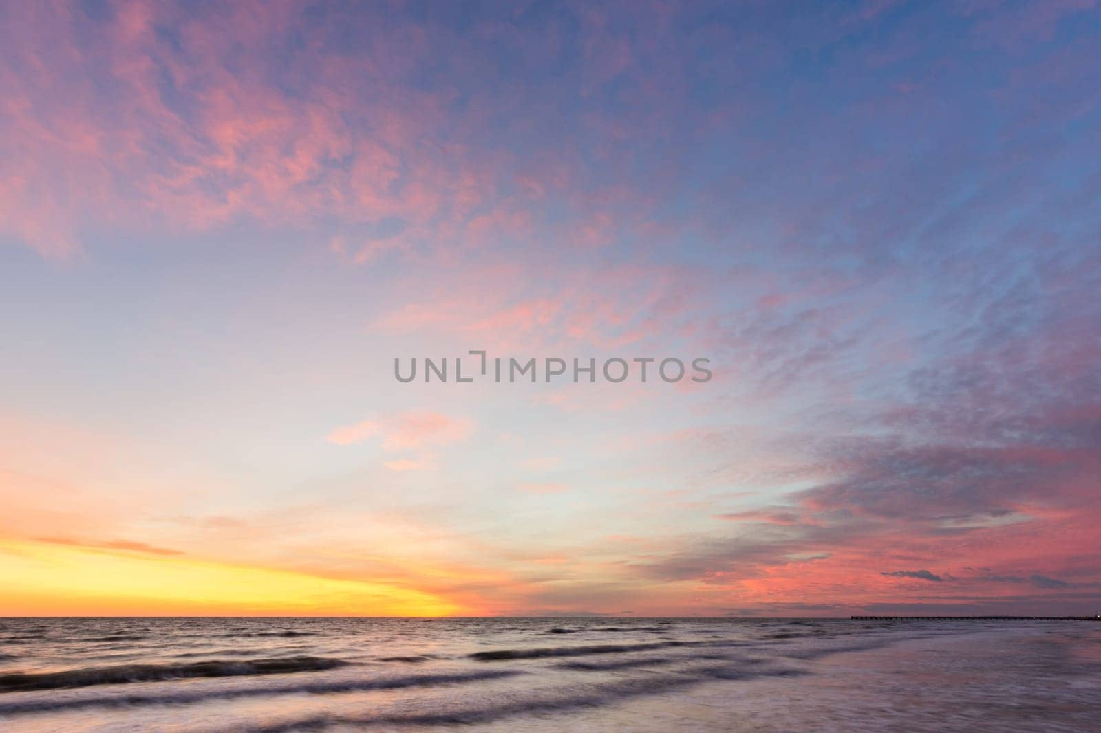 Beautiful sky at sunset on the sea shore, Black sea, Anapa, Russia