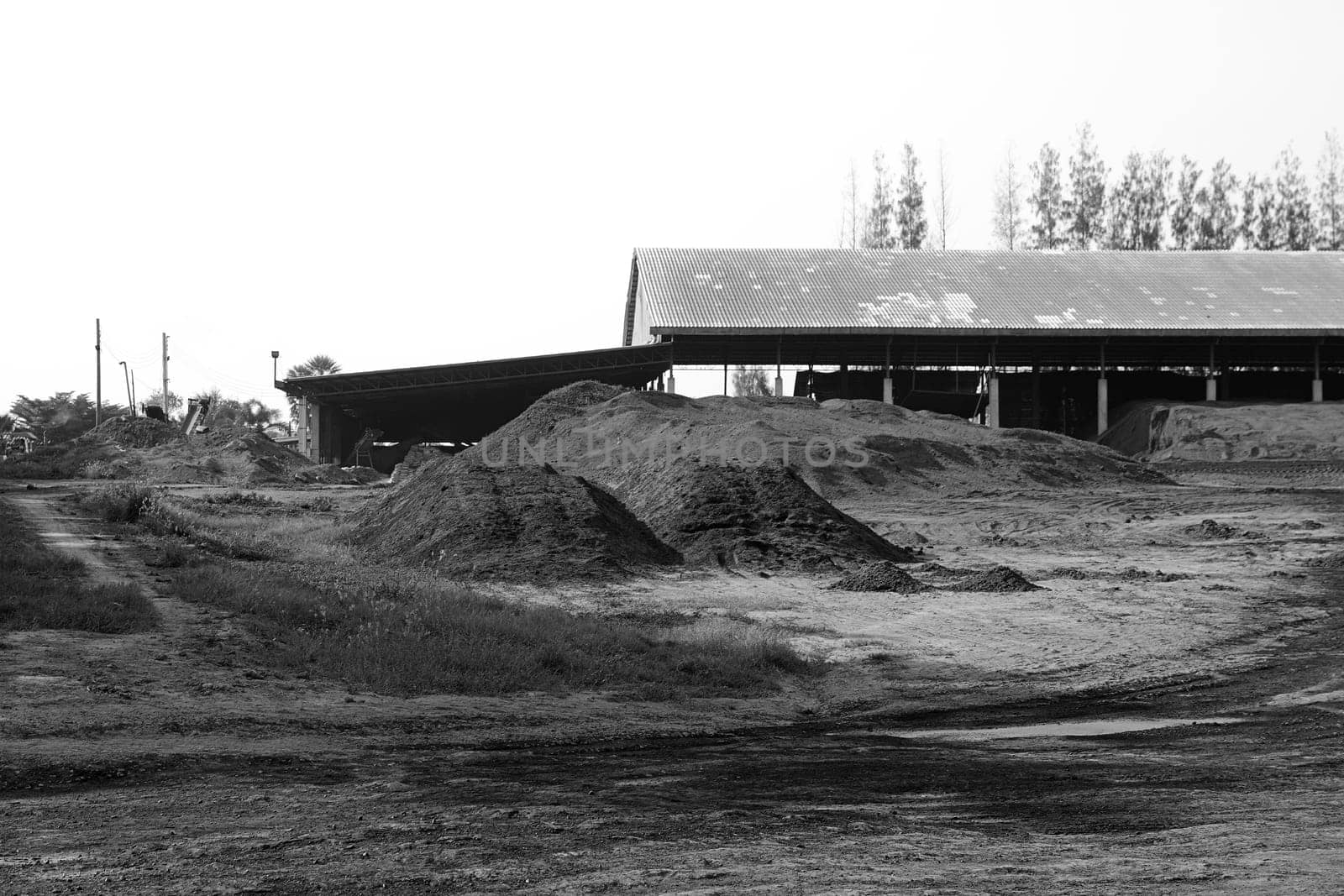 industry excavation mineral soil digging shed black white