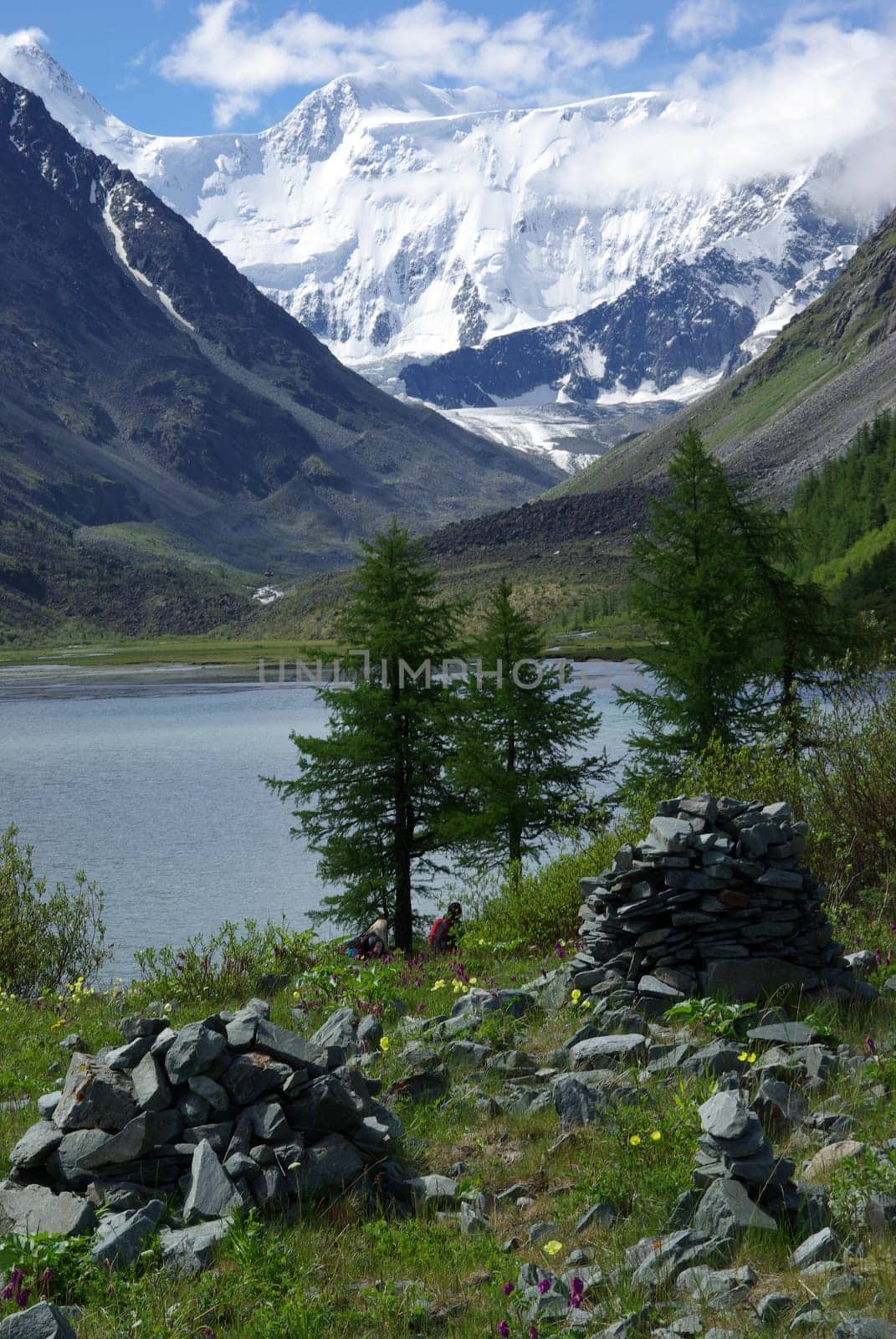Mountain landscape. Highlands, the mountain peaks, gorges and valleys. The stones on the slopes.