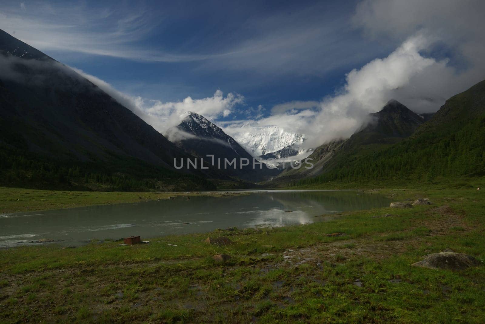 Mountain landscape. Highlands, the mountain peaks, gorges and valleys. The stones on the slopes.