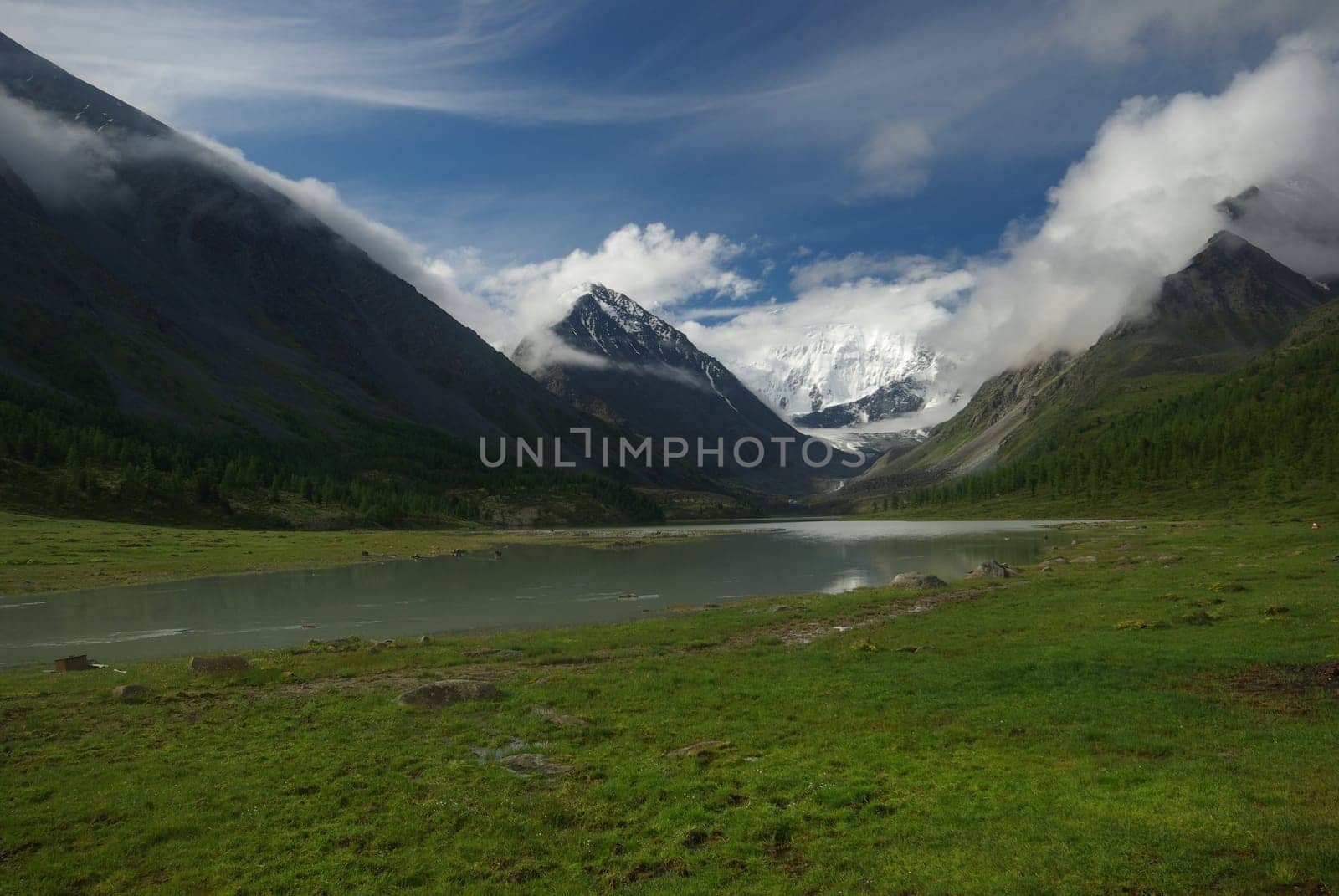 Mountain landscape. Highlands, the mountain peaks, gorges and valleys. The stones on the slopes.