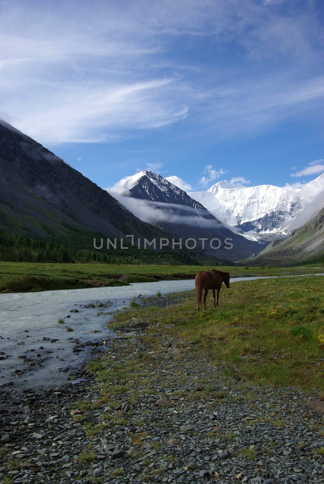 Mountain landscape. Highlands, the mountain peaks, gorges and valleys. The stones on the slopes.