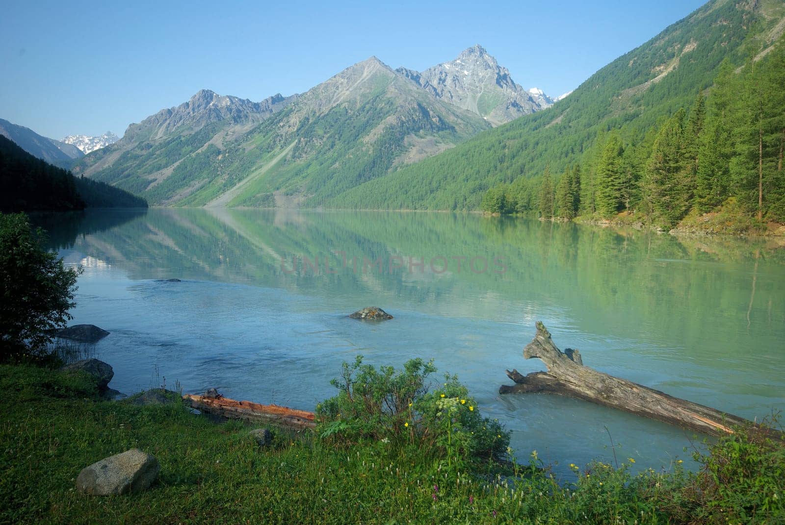 Mountain landscape. Highlands, the mountain peaks, gorges and valleys. The stones on the slopes.