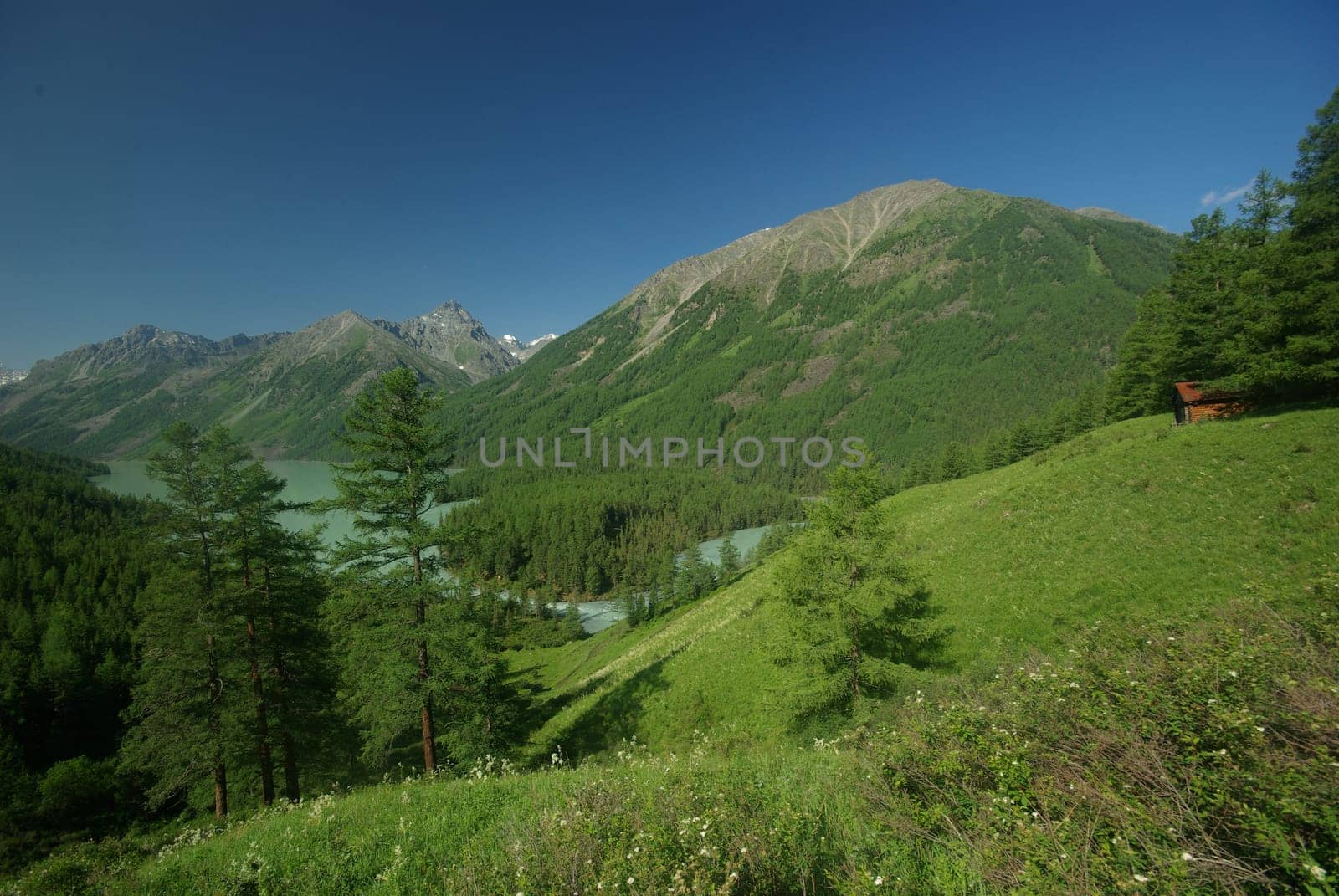 Mountain landscape. Highlands, the mountain peaks, gorges and valleys. The stones on the slopes.