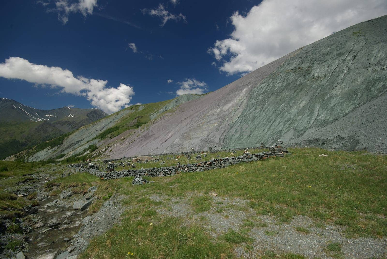 Mountain landscape. Highlands, the mountain peaks, gorges and valleys. The stones on the slopes.