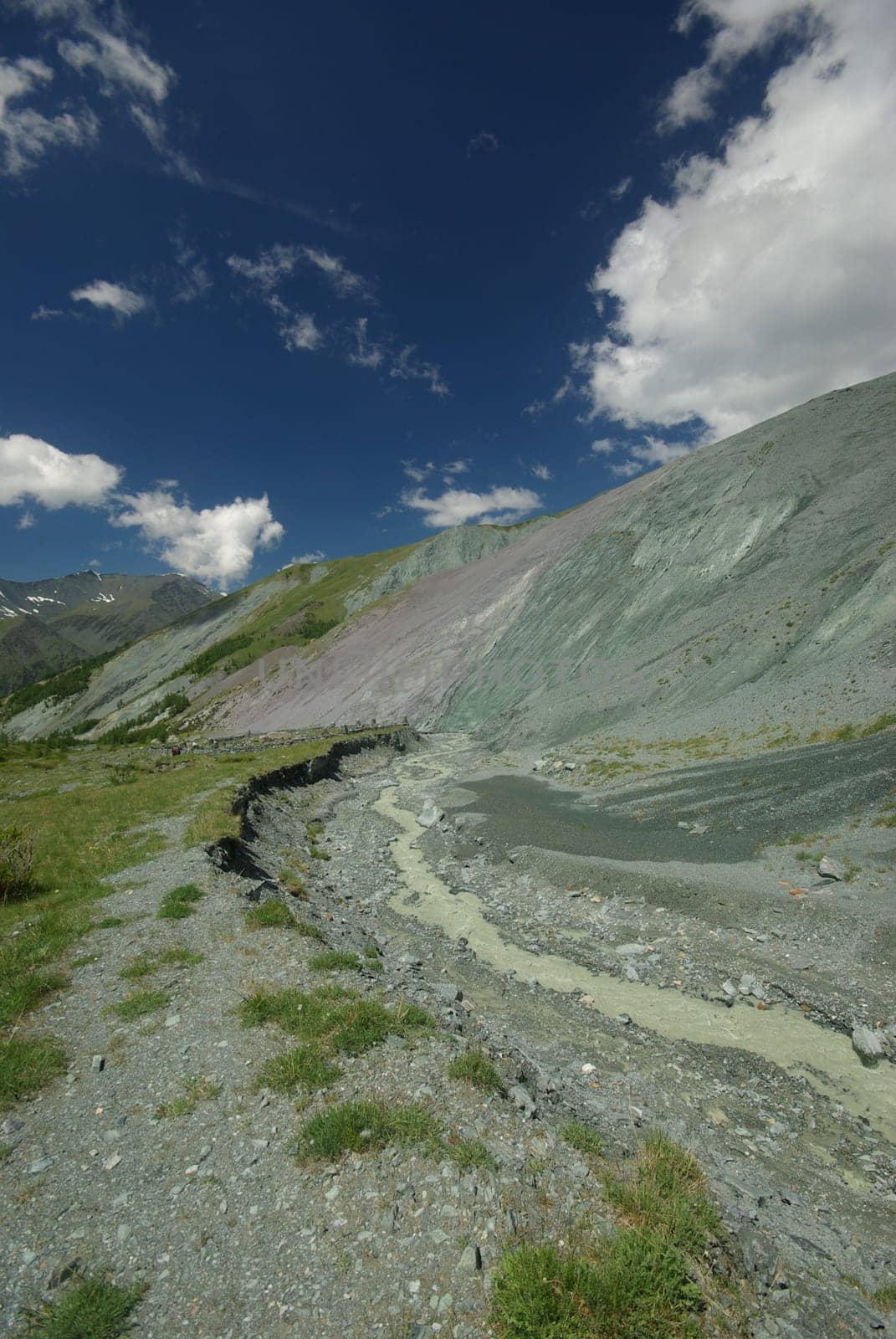 Mountain landscape. Highlands, the mountain peaks, gorges and valleys. The stones on the slopes.