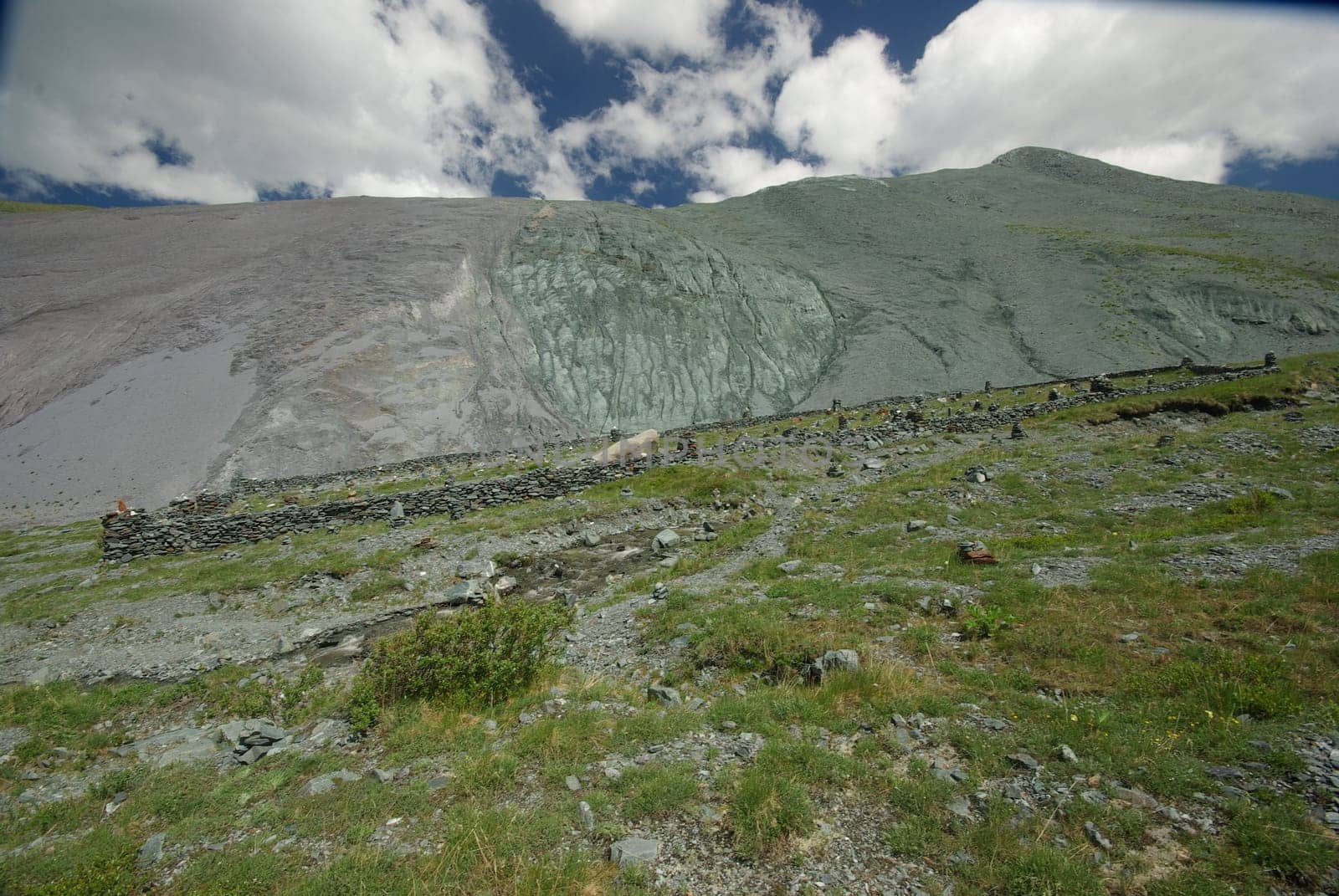 Mountain landscape. Highlands, the mountain peaks, gorges and valleys. The stones on the slopes.