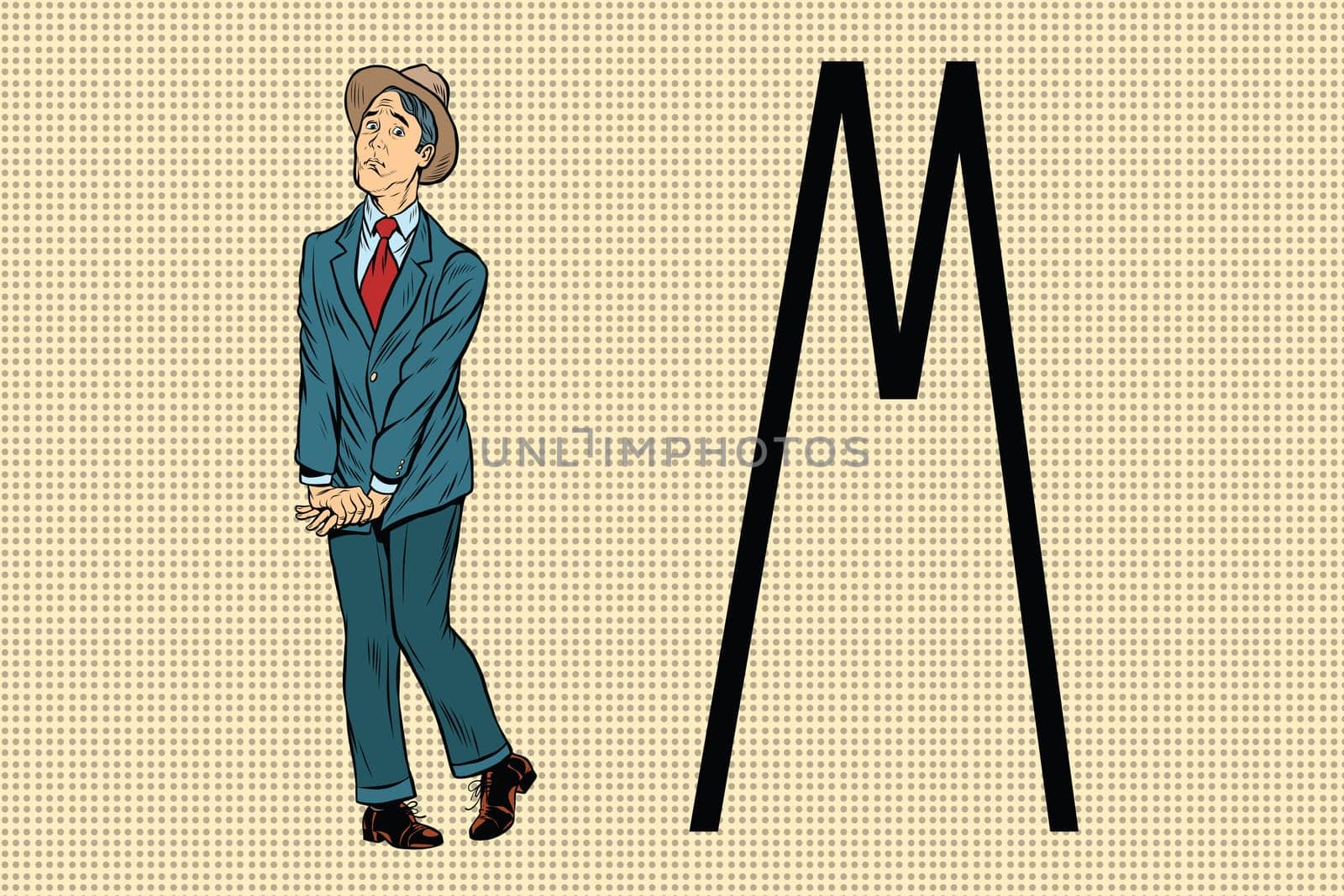 Retro man wants to piss in the toilet. Pop art retro vector illustration