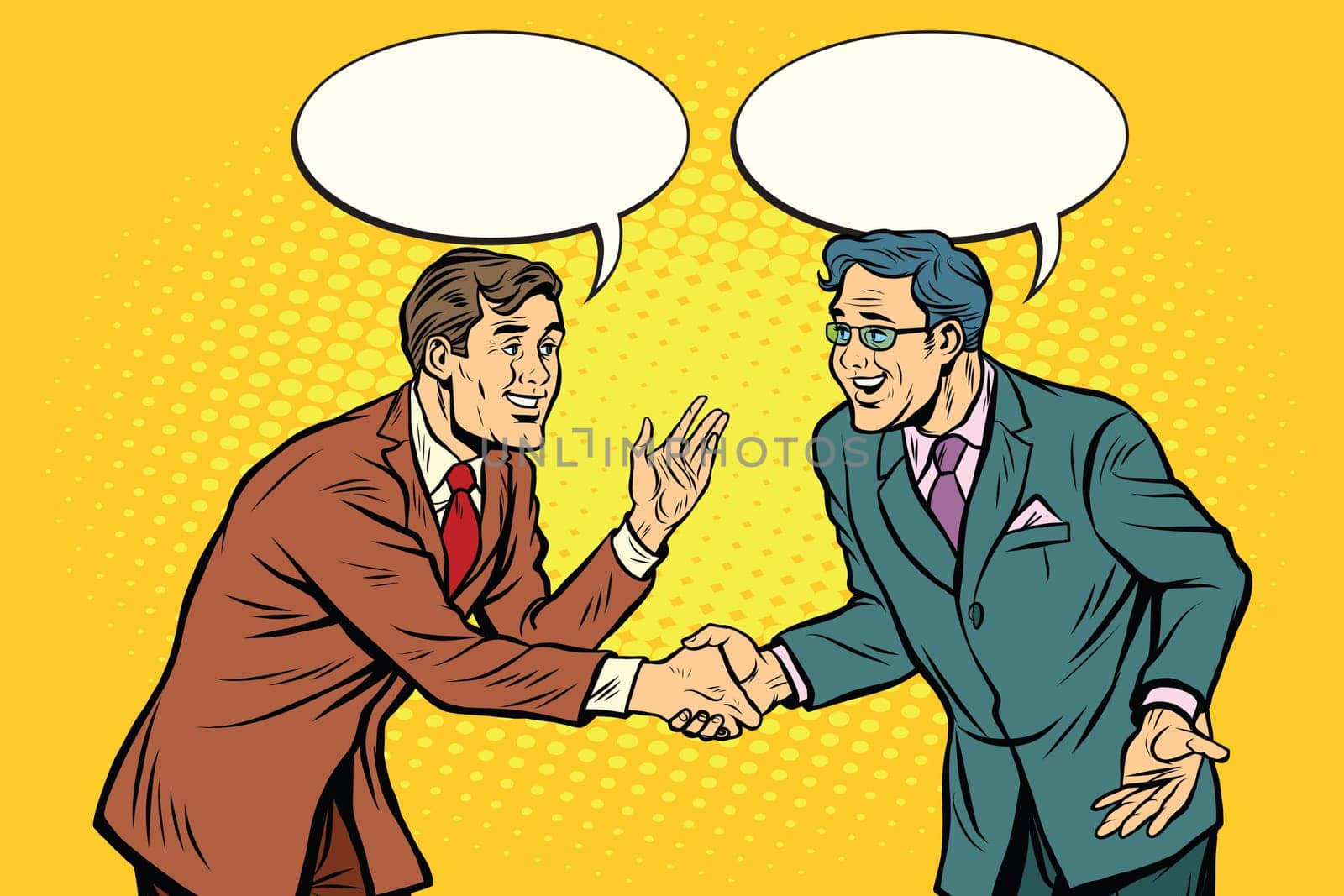 Business negotiations businesspeople shaking hands. Pop art retro vector illustration