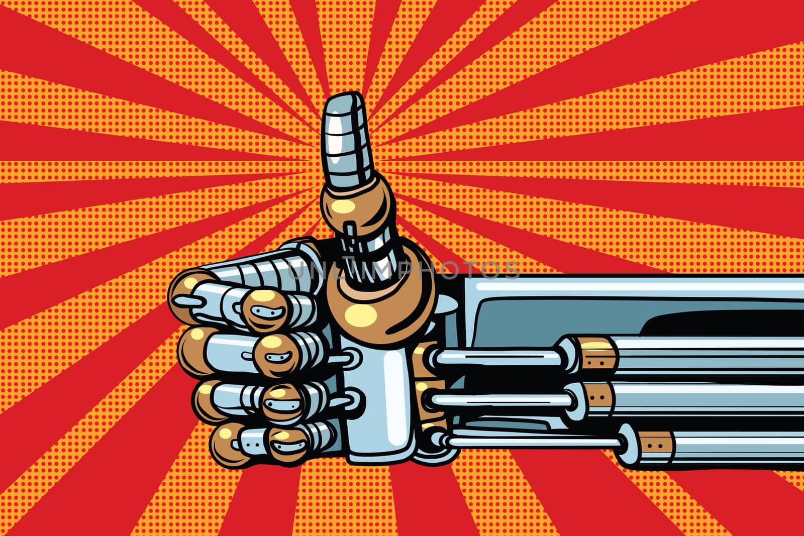 Robot thumb up gesture like. Pop art retro vector illustration