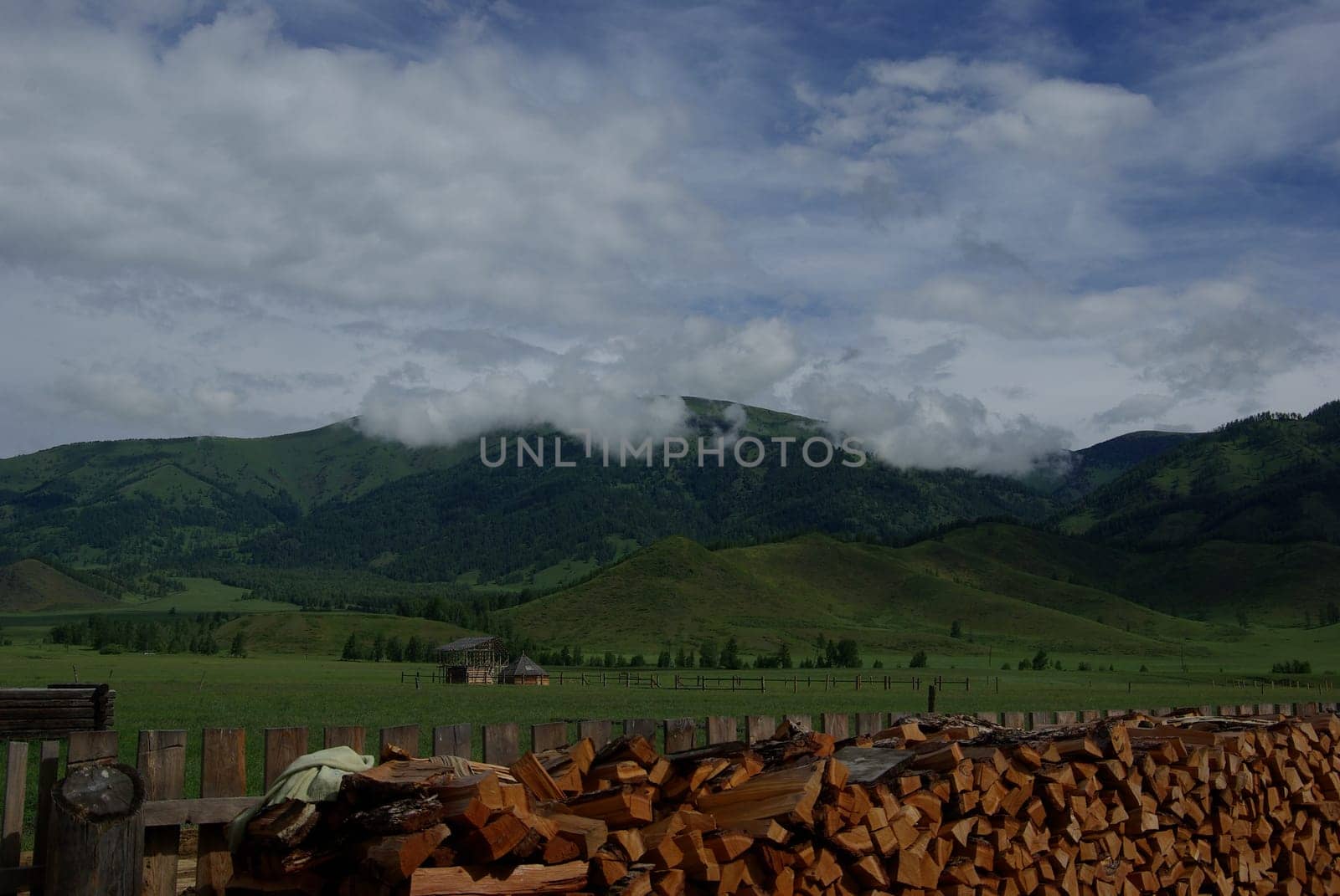 Mountain landscape. Highlands, the mountain peaks, gorges and valleys. The stones on the slopes.