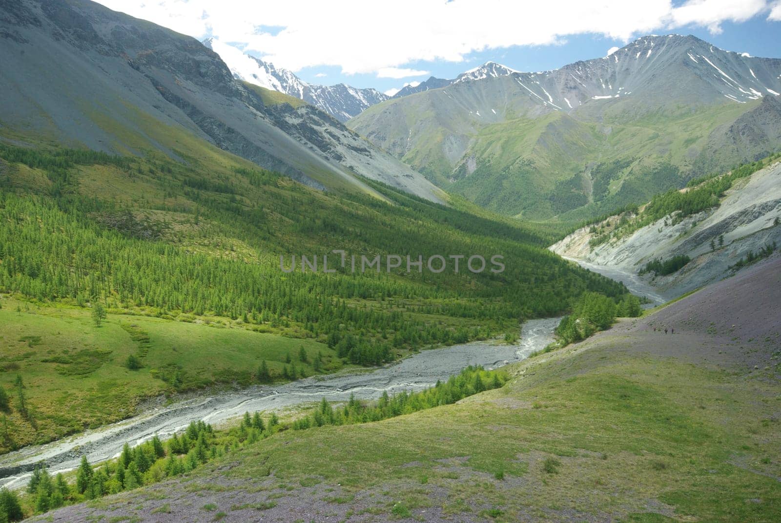 Mountain landscape. Highlands, the mountain peaks, gorges and valleys. The stones on the slopes.