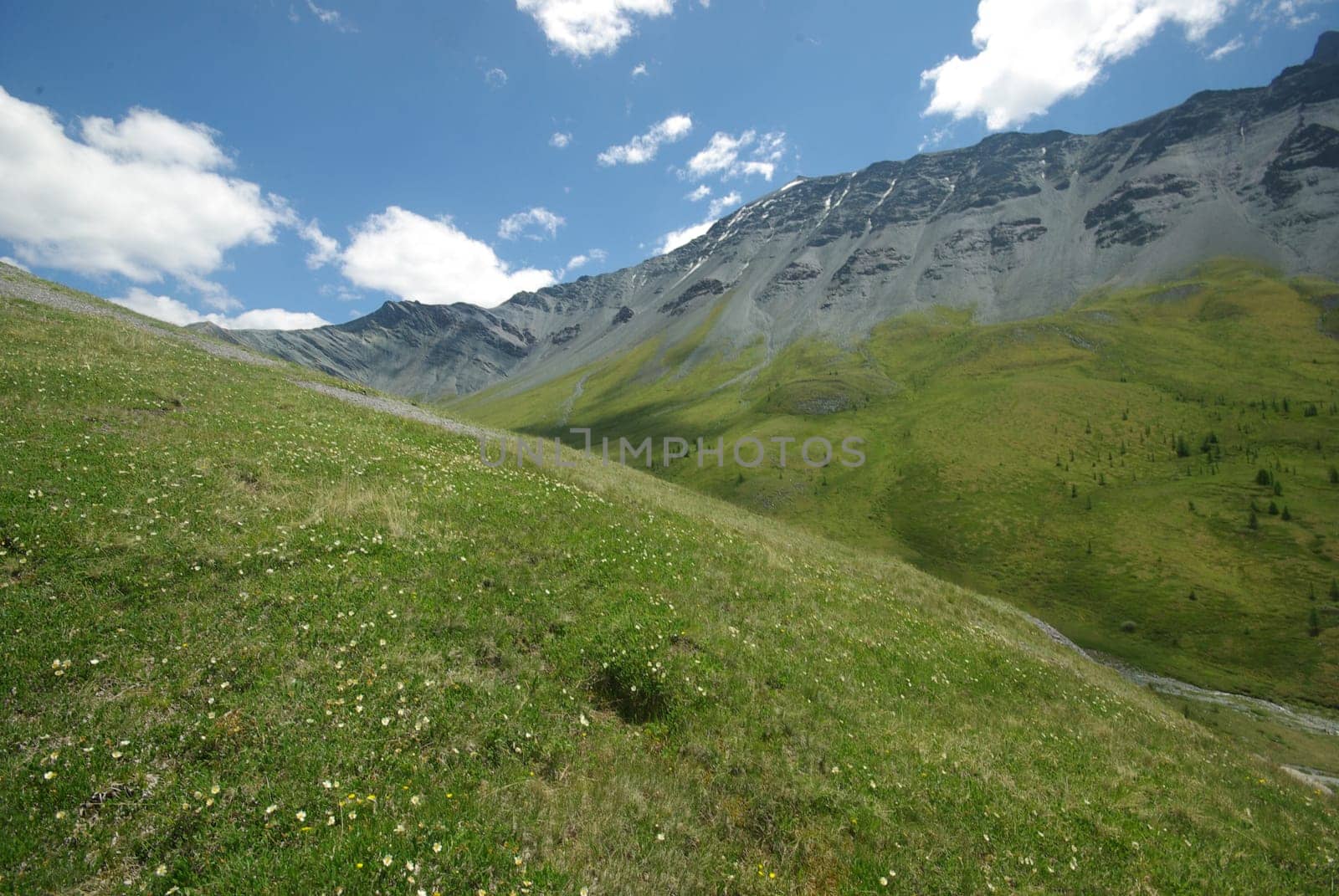 Mountain landscape. Highlands, the mountain peaks, gorges and valleys. The stones on the slopes.