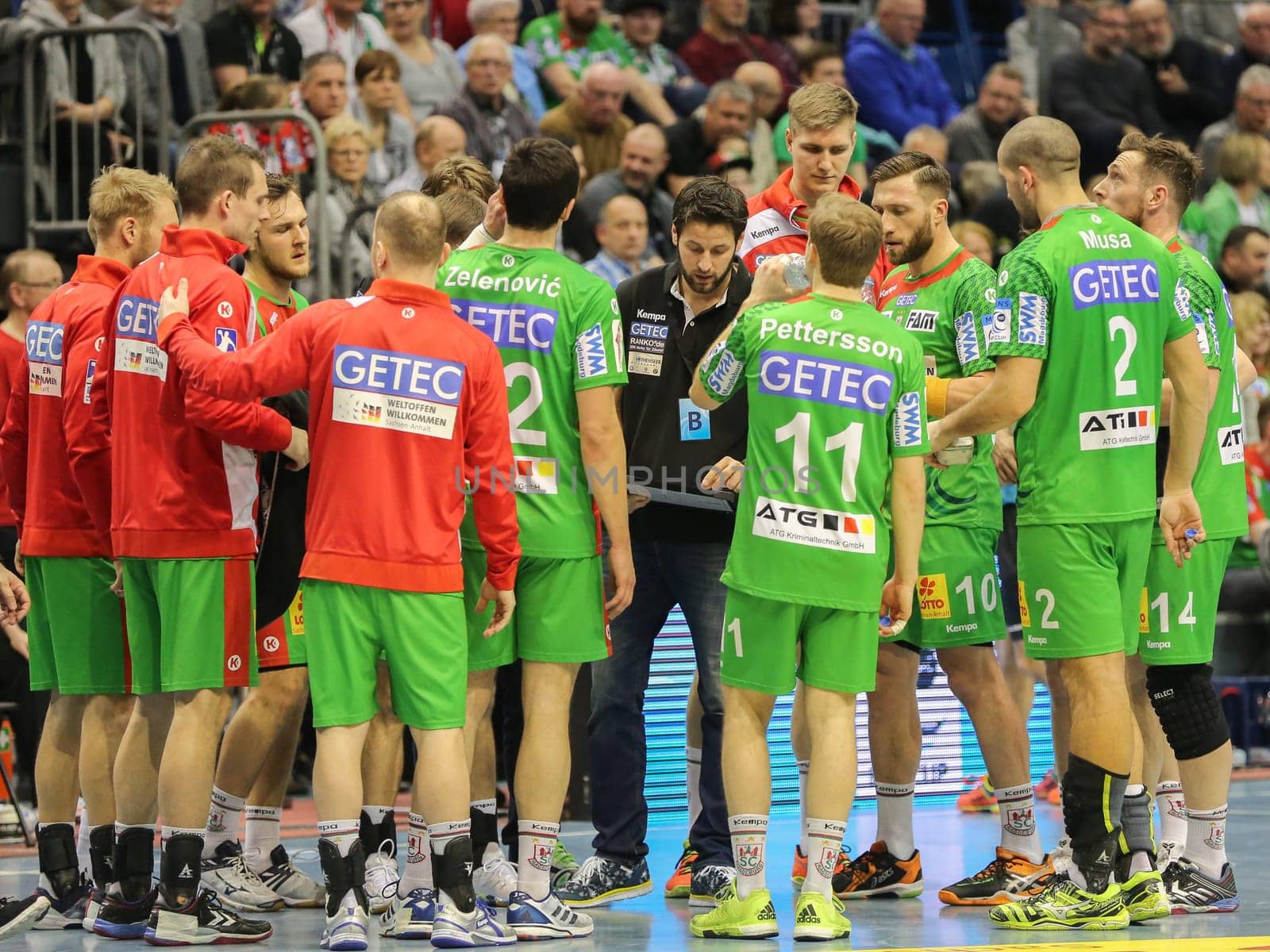 Time out SC Magdeburg in the EHF Cup match SC Magdeburg-Tatabanya KC on 19.2.17 in Magdeburg