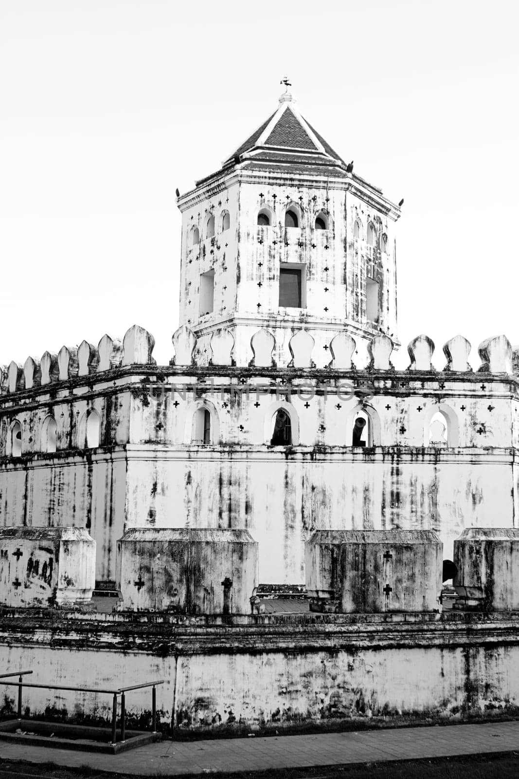 Wichai Prasit fort tower cannon  Bankok Thailand black white