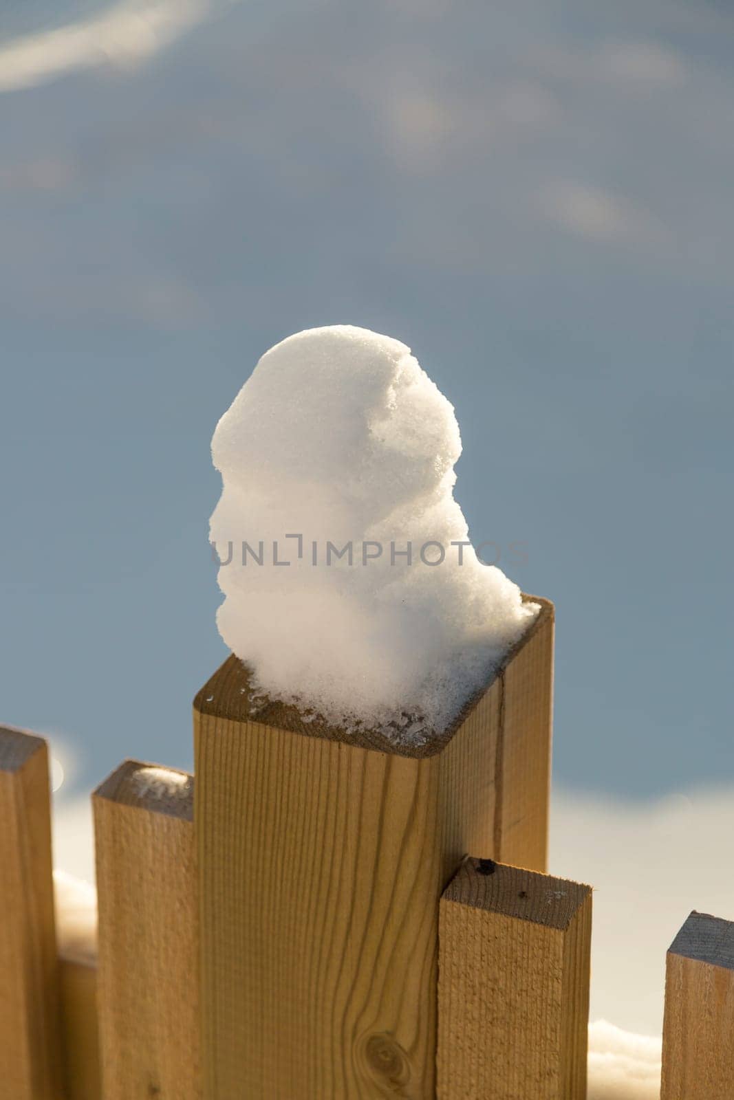 Snow on Fence with white background.