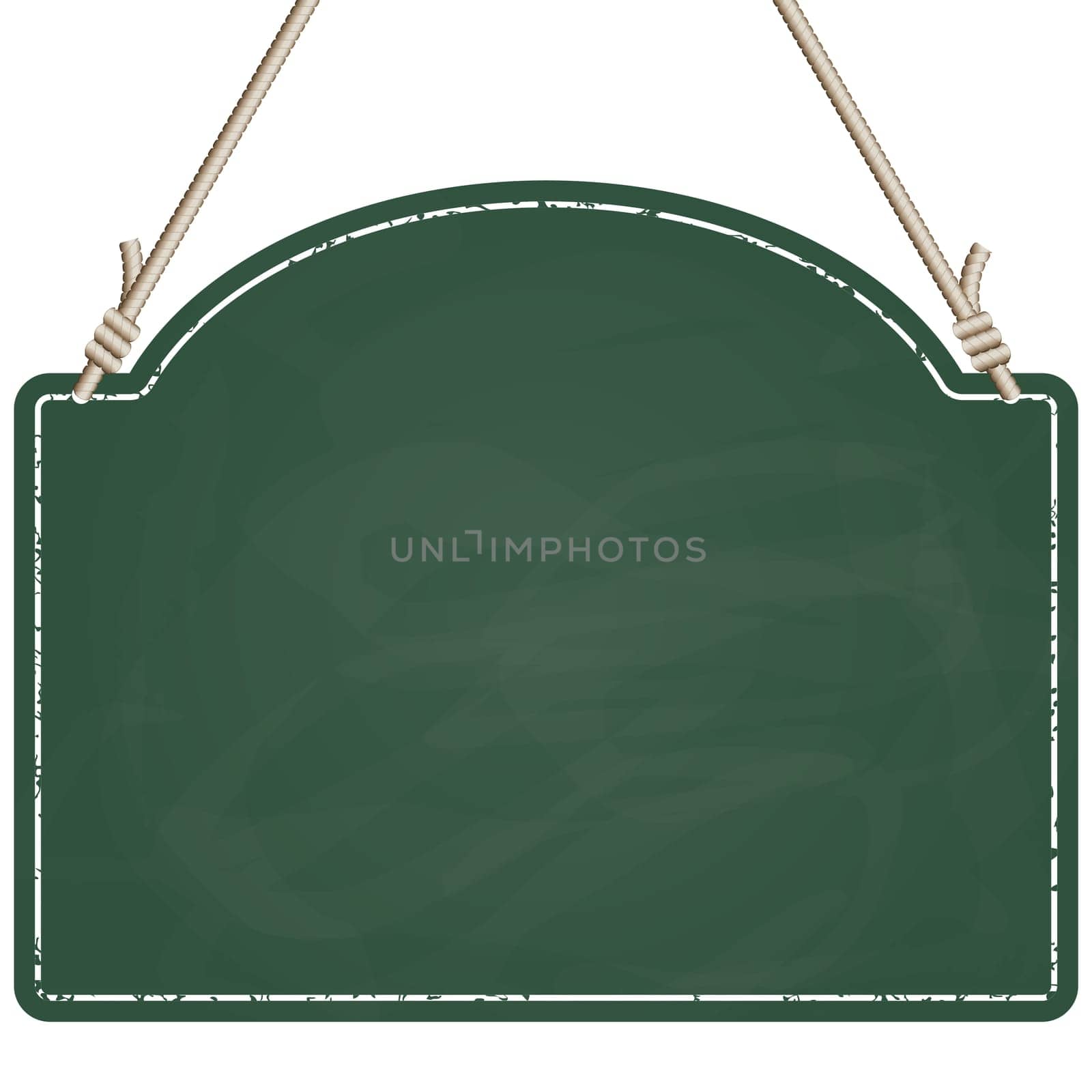 blank information board colored green hanging on ropes