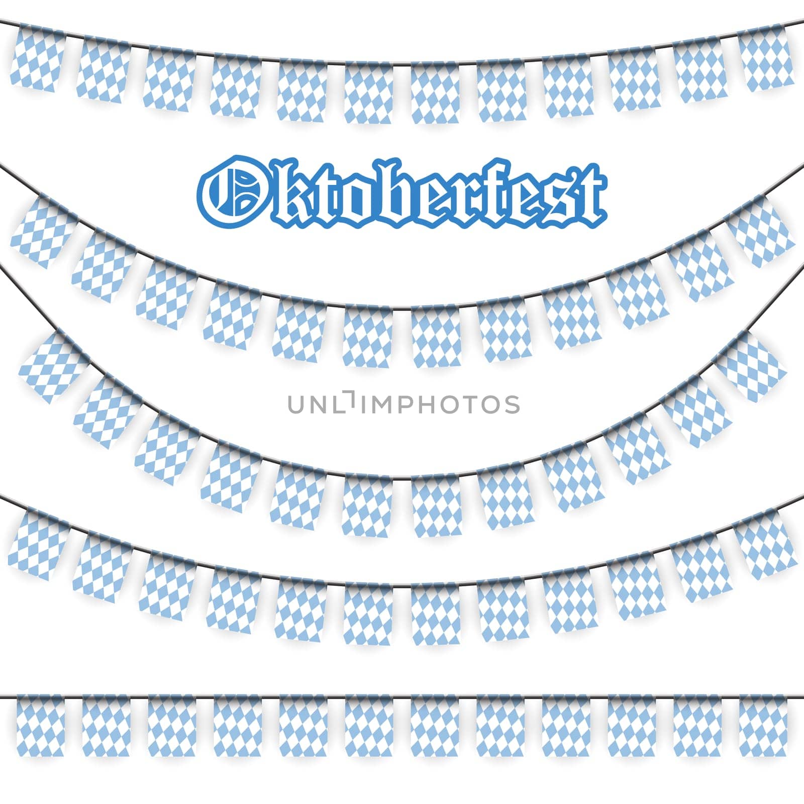 Oktoberfest garlands having blue-white checkered pattern and text Oktoberfest