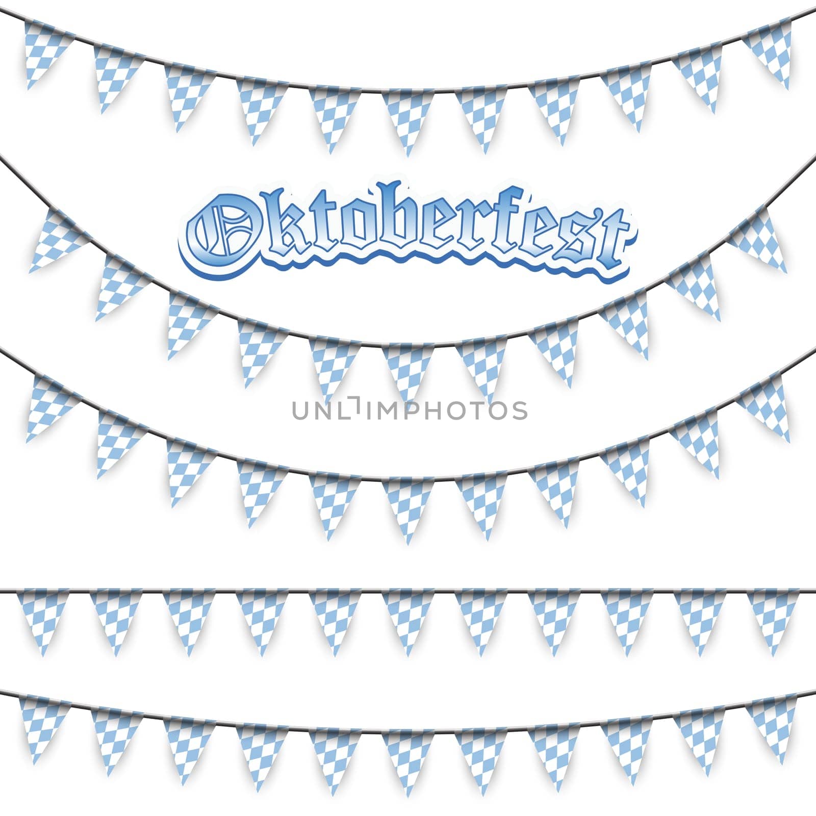 Oktoberfest garlands having blue-white checkered pattern and text Oktoberfest