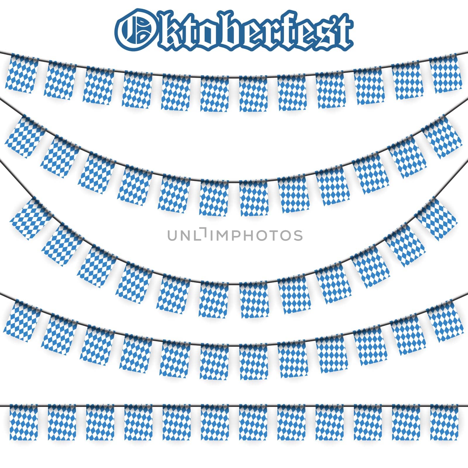 Oktoberfest garlands having blue-white checkered pattern and text Oktoberfest