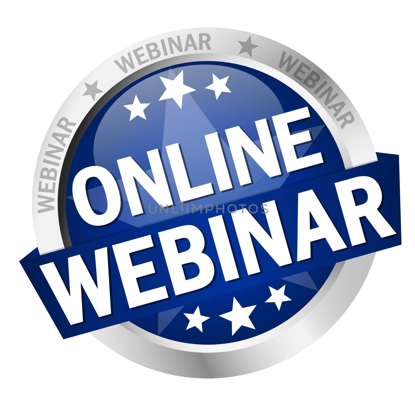 colored button with banner and text online webinar