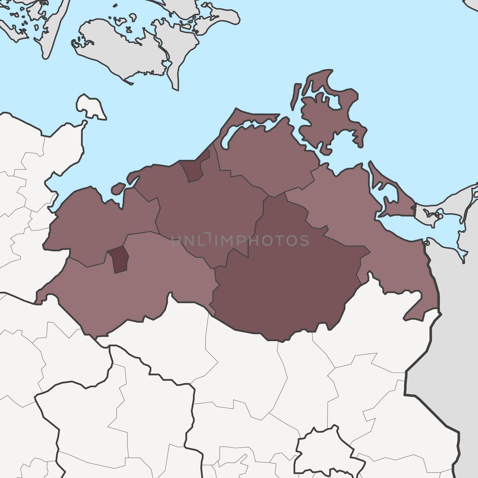 Map of Germany federal state Mecklenburg-Vorpommern with neighboring federal states