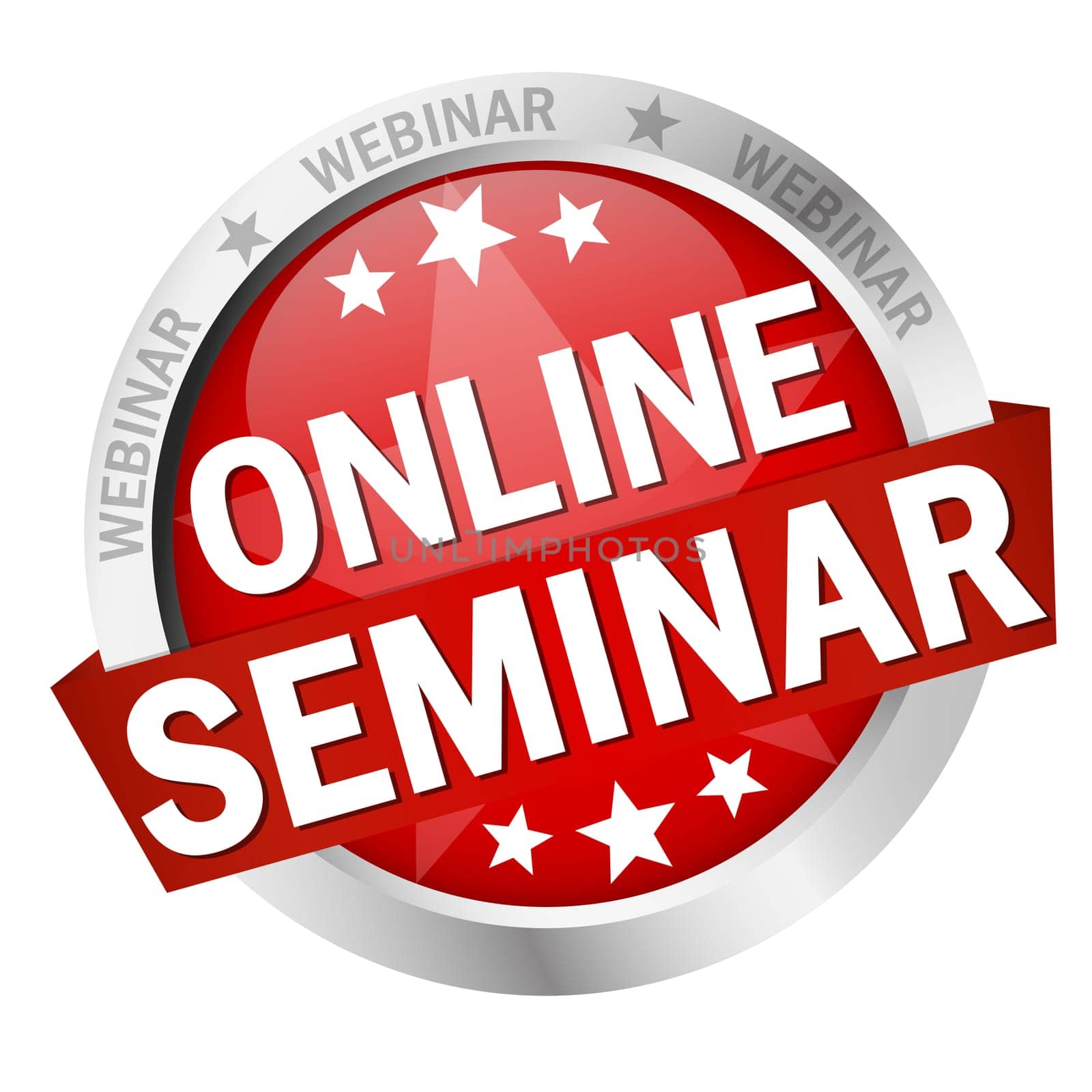 colored button with banner and text Online Seminar