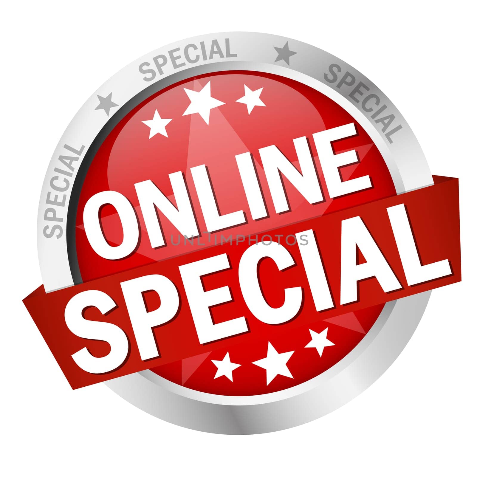 colored button with banner and text Online Special