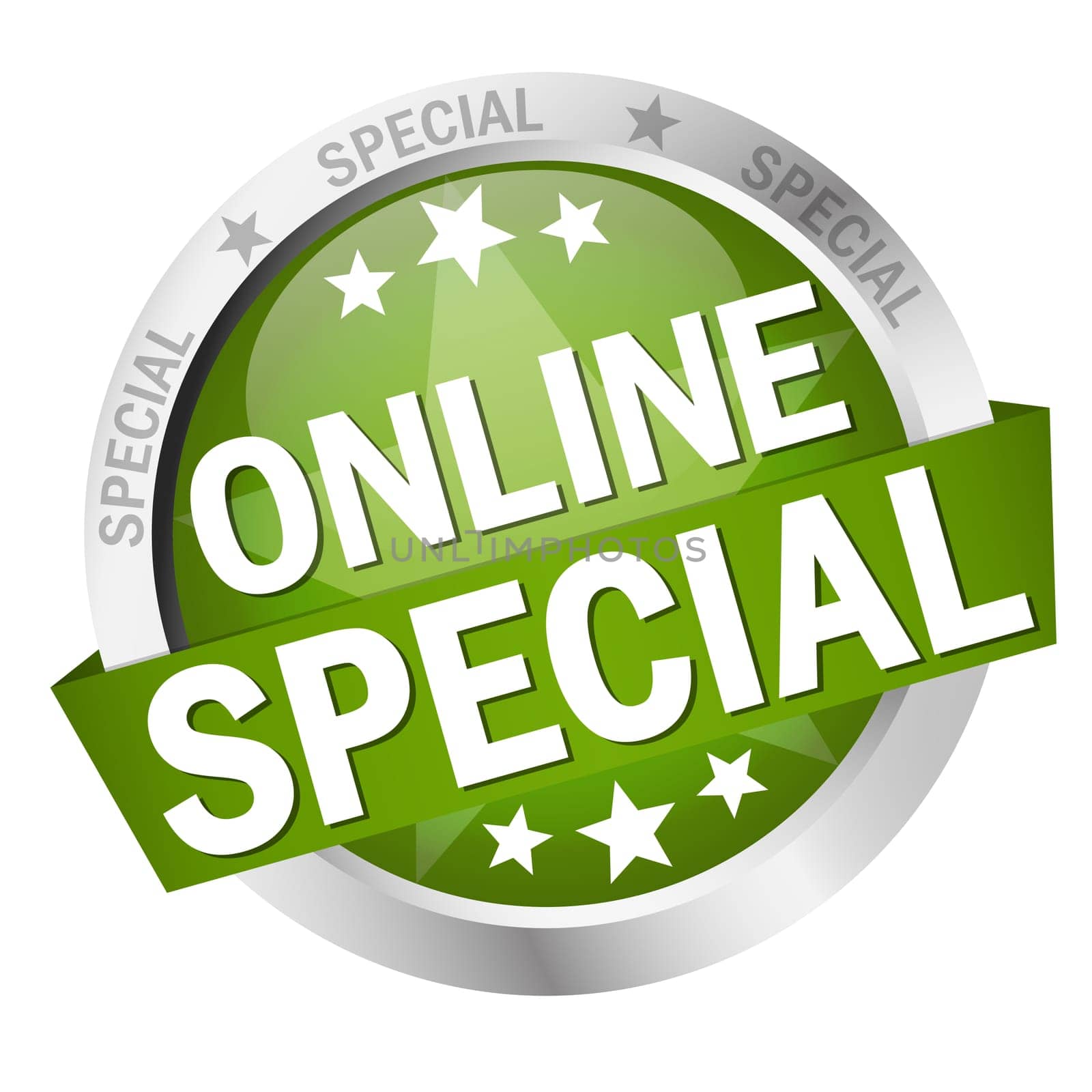 colored button with banner and text Online Special