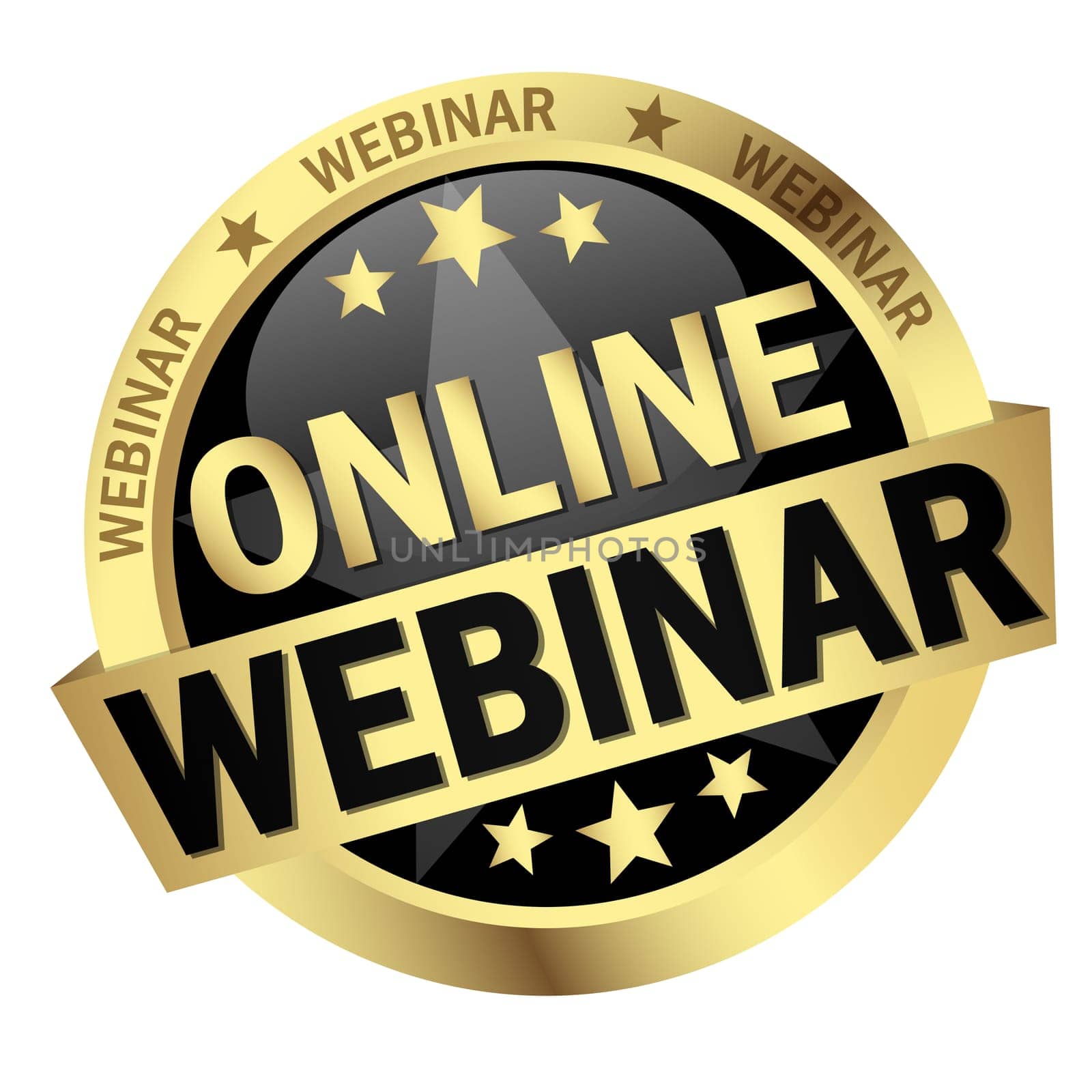colored button with banner and text online webinar