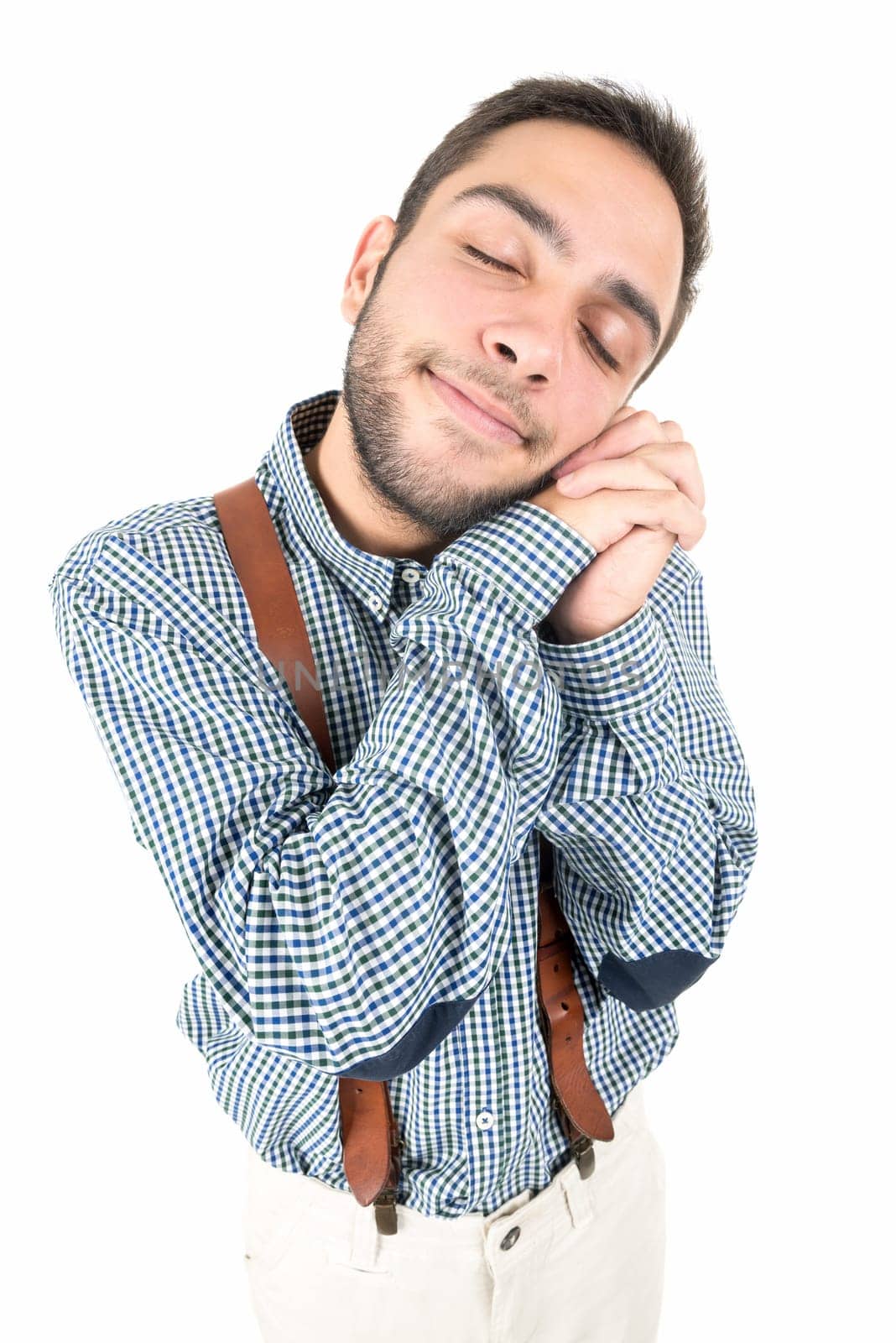 Nerd in love posing isolated in a white background
