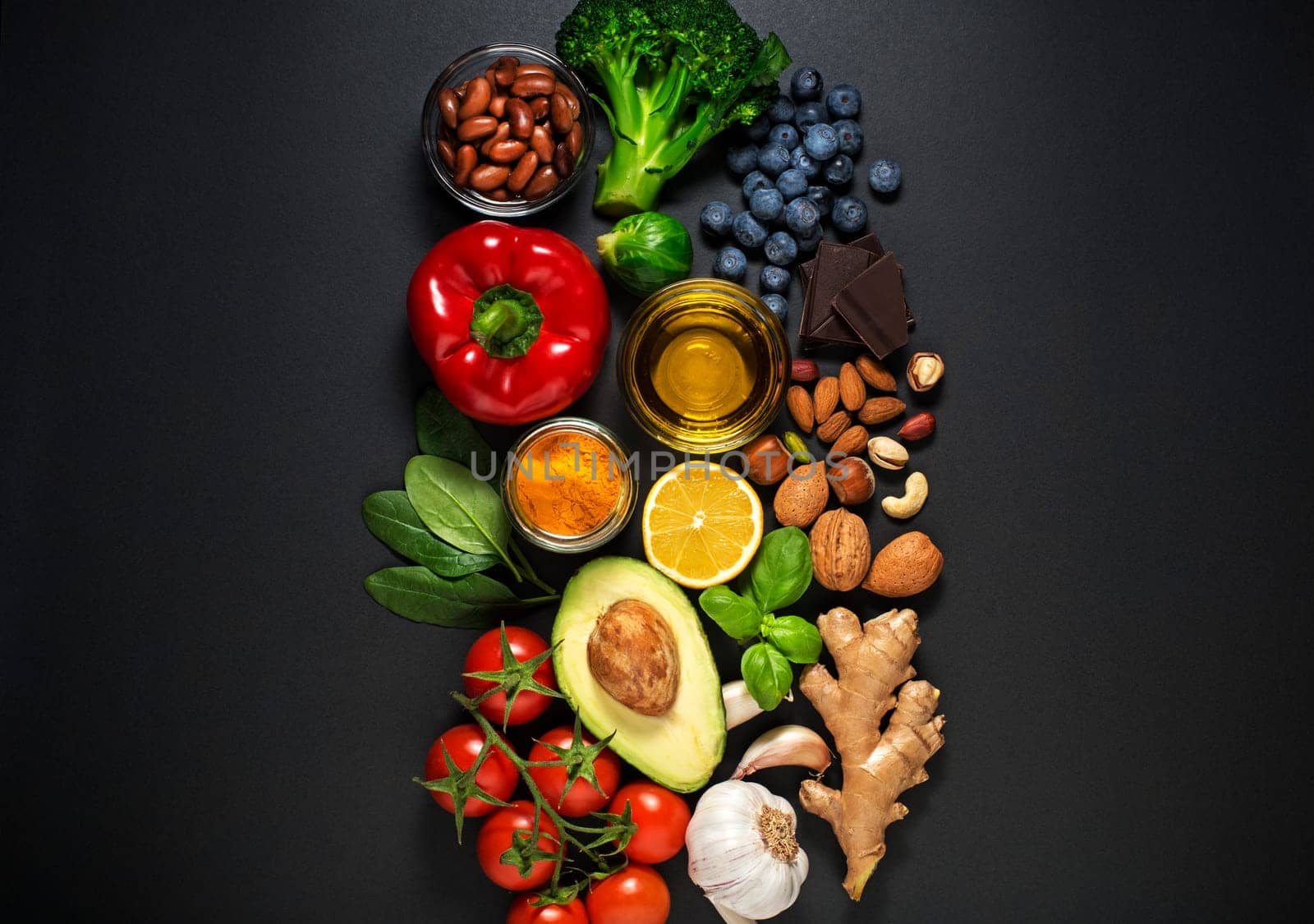Selection of healthy food. Healthy diet foods for heart, cholesterol and diabetes.