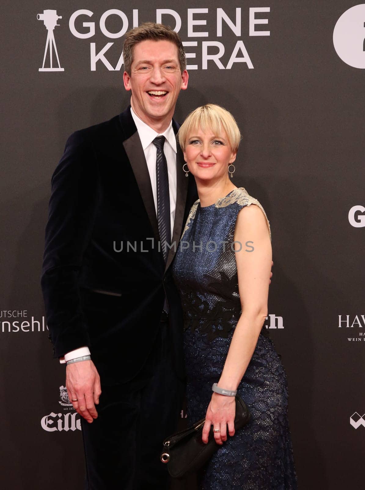 Steffen Hallaschka with his wife Ann-Katrin ,. Presentation of the GOLDEN CAMERA 2017 at Messe Hamburg