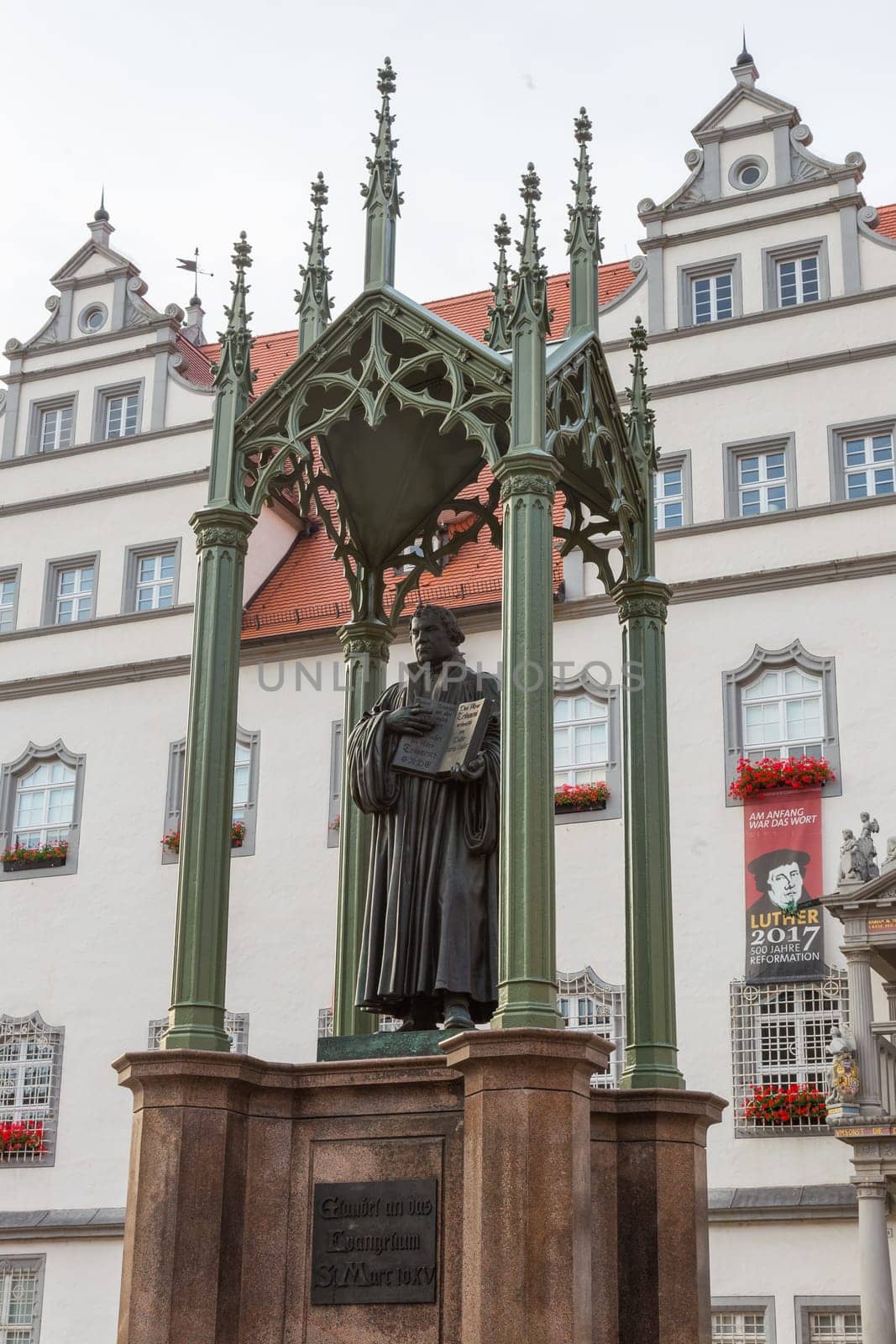 Monument of Martin Luther in front of the town hall of Wittenberg