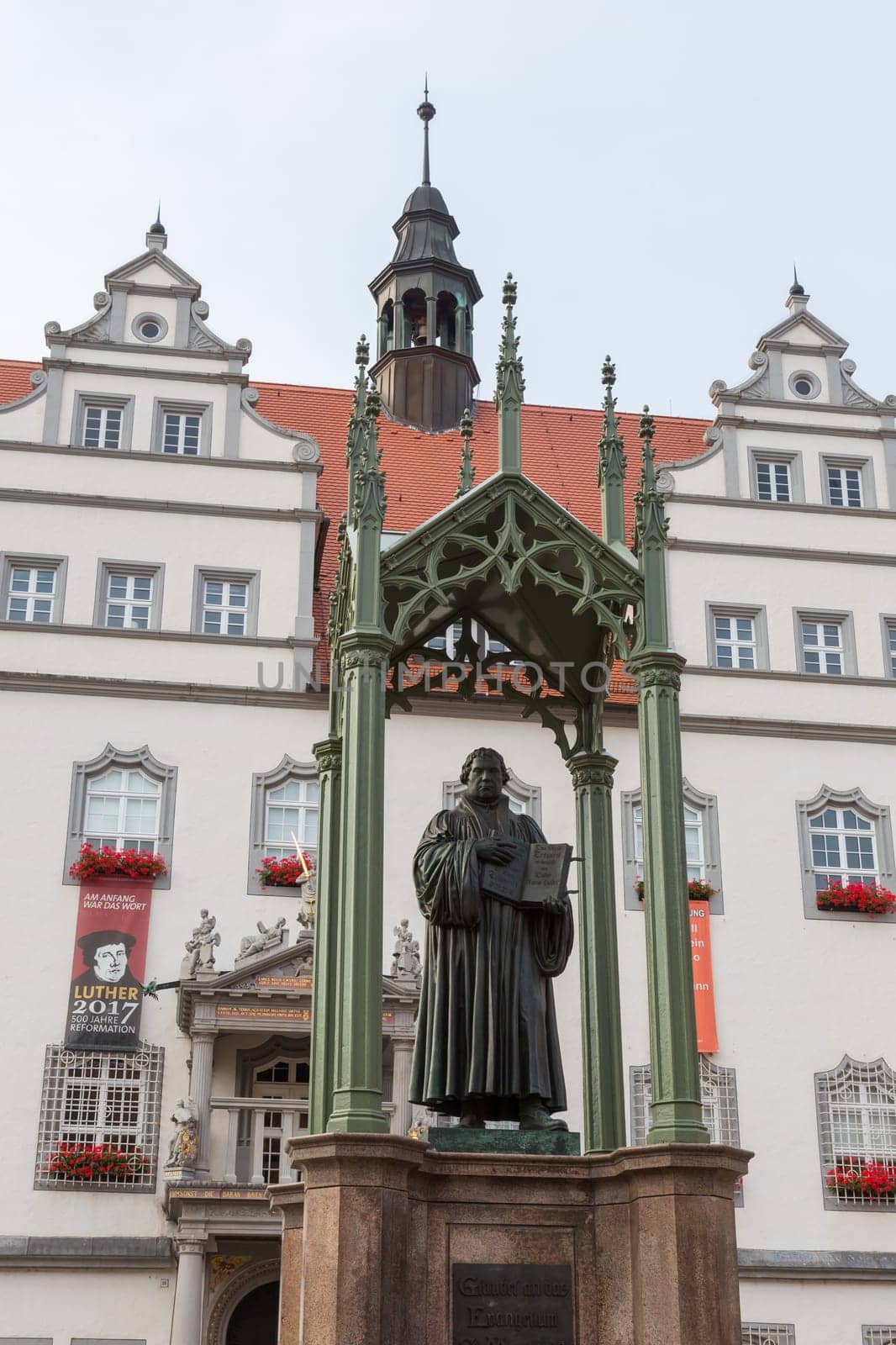 Monument of Martin Luther in front of the town hall of Wittenberg