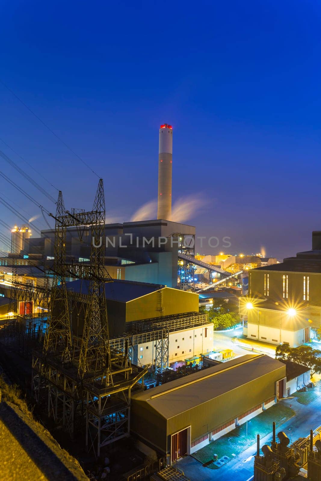 Hong Kong power station at sunset , Glow light of petrochemical industry