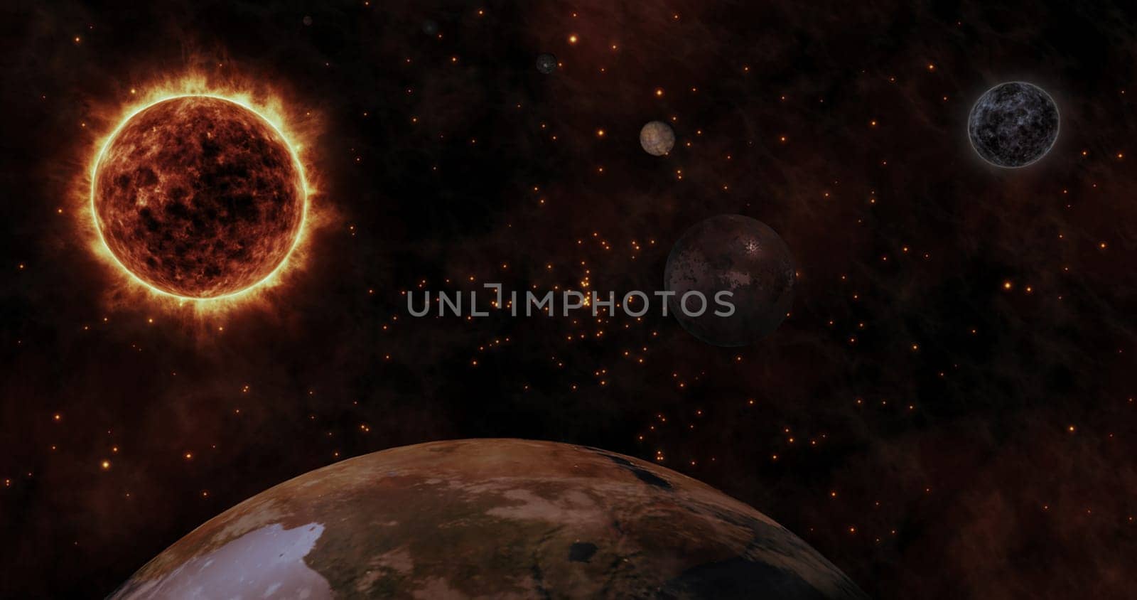 The Sun and Planets in space with star background