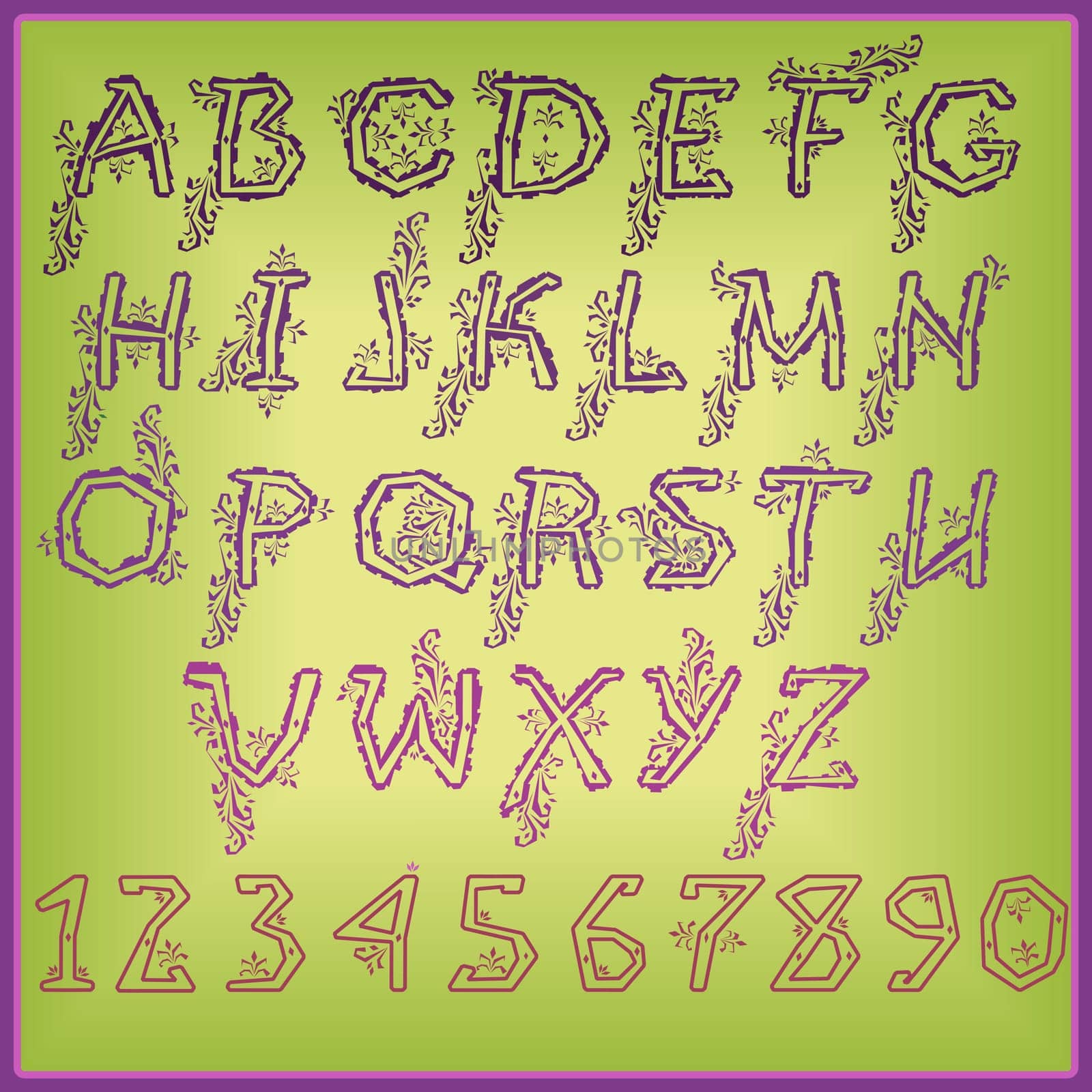 Country Floral font. Folk artistic alphaber. Illustration.