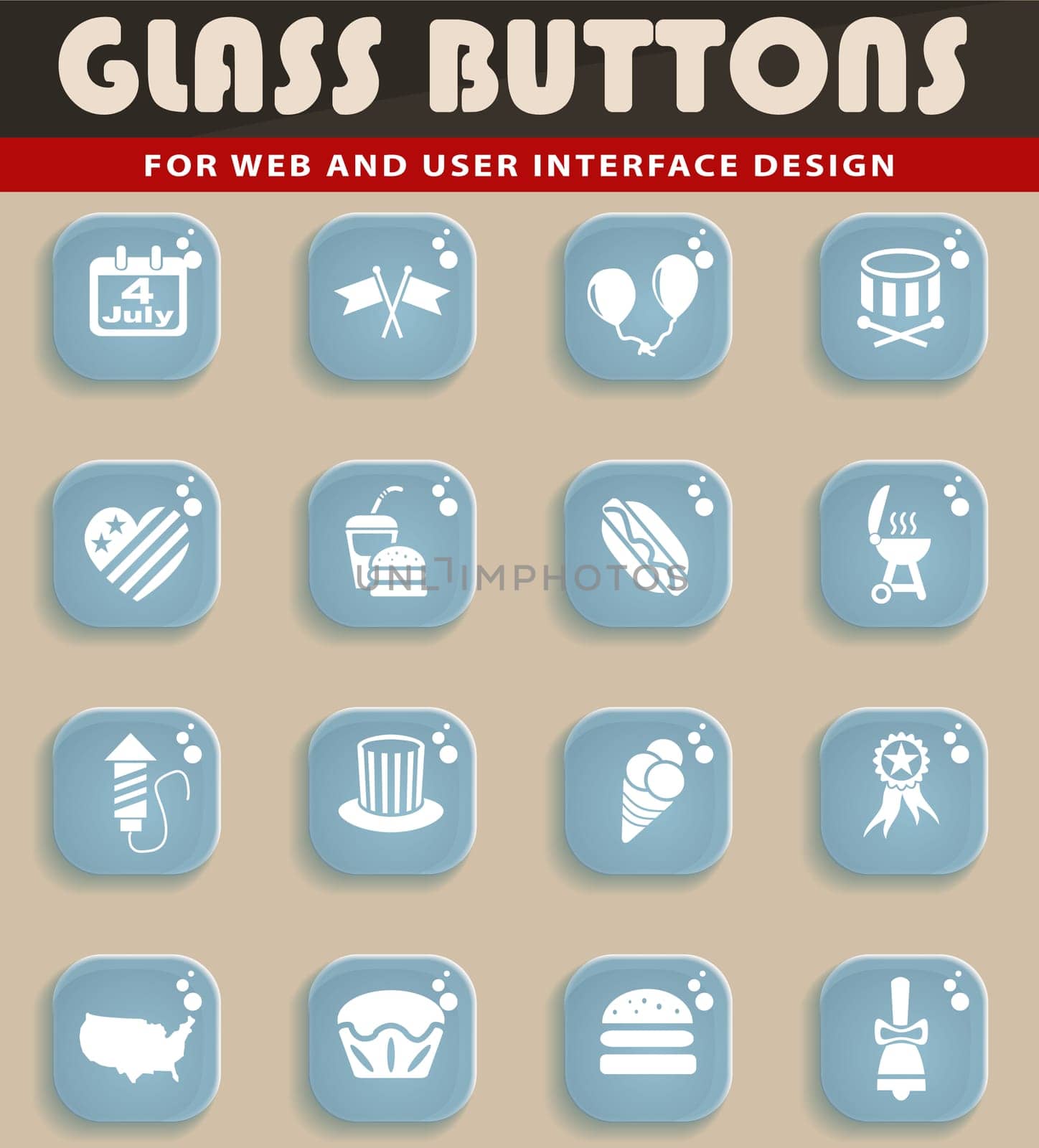 independence day web icons for user interface design