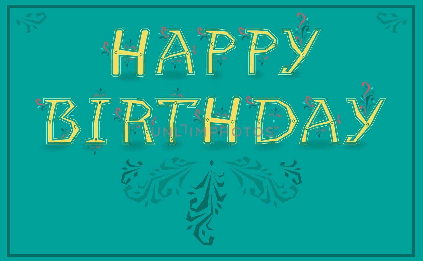 Inscription Happy Birthday. Unusual graceful font. Delicate letters with floral pattern. Illustration.