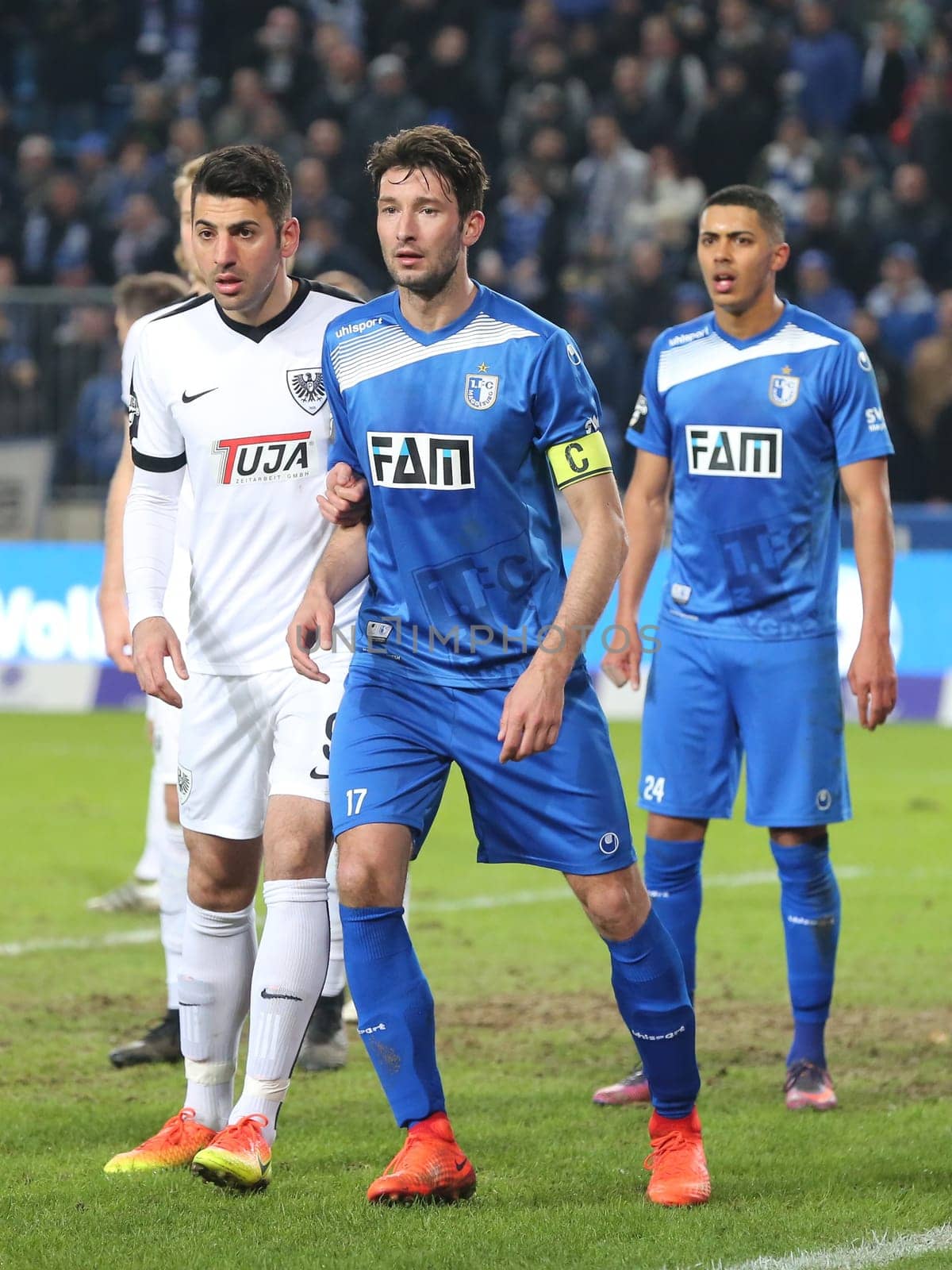 Mirkan Aydin (Preußen Münster left) and Marius Sowislo (1.FC Magdeburg re.) cbei 3. Liga Saison 2016/2017 Punktspiel 1.FCM gegen SC Preußen Münster