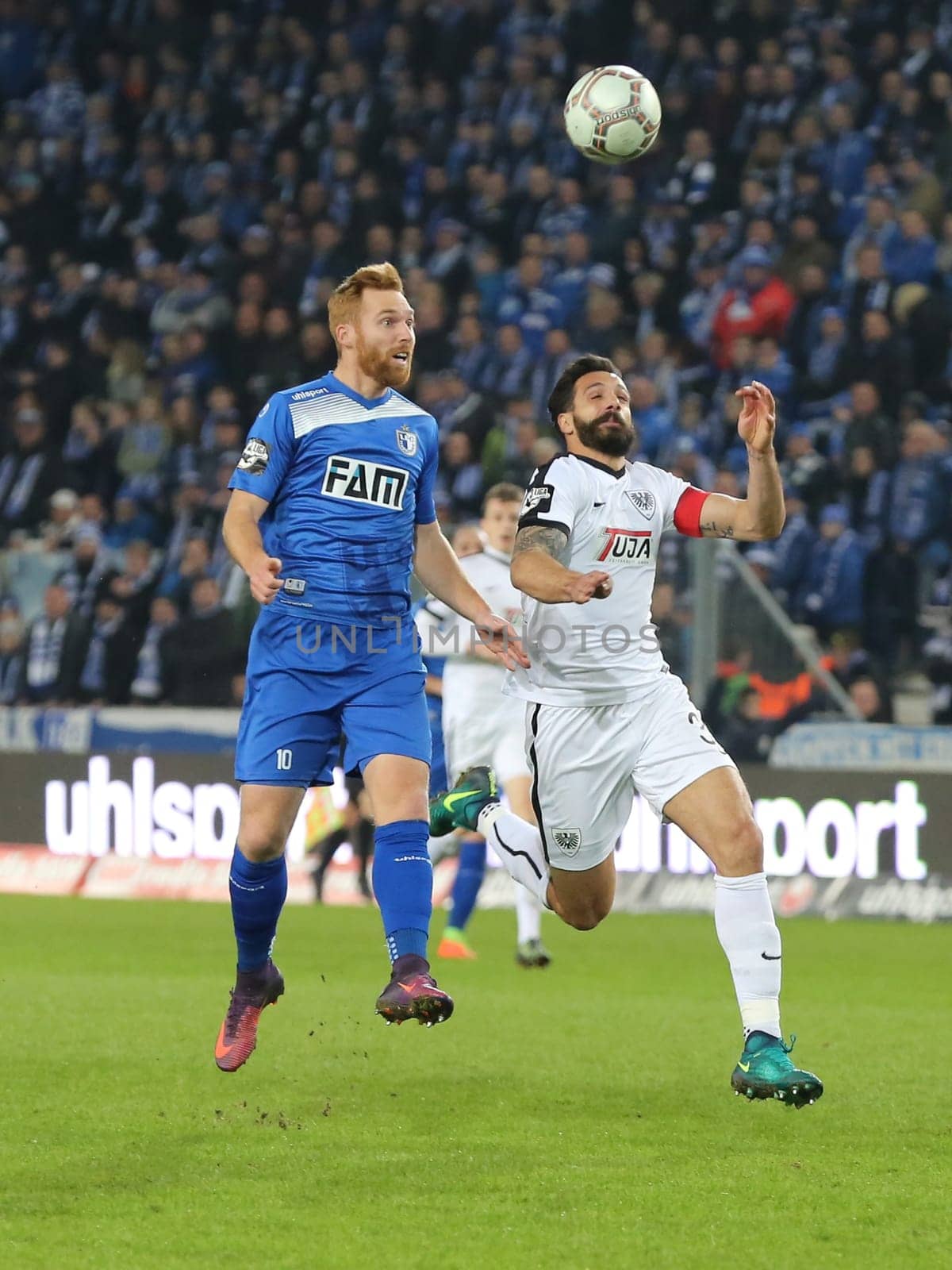 Nico Hammann (1.FC Magdeburg left) and Adriano Grimaldi (Preußen Münster re.) at 3rd league season 2016/2017 Point game 1.FCM against SC Preußen Münster