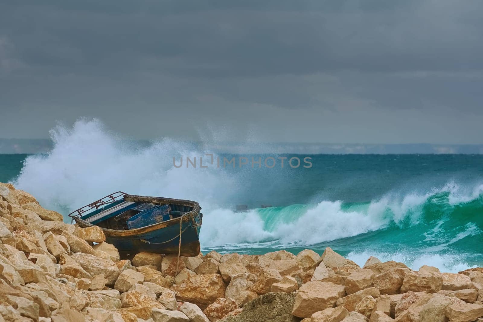 Boat on the Stony Shore of Black Sea in Varna, Bulgaria