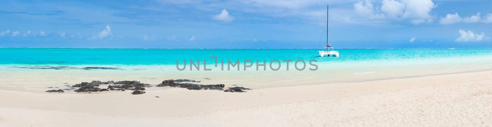 Amazing Pointe d'Esny beach on the South East Coast of Mauritius. Panorama