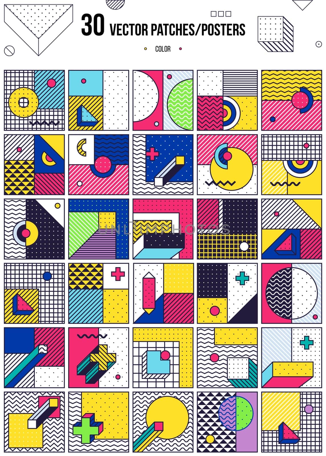 Big Collection with trendy backgrounds for your project, animation, advertisement, commercial banner, flyer, sale, frame. Simple poster, patches, badges in mix neo memphis, pop art style