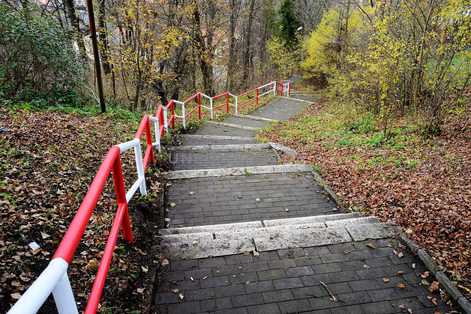Stairs on the hill in autumn park